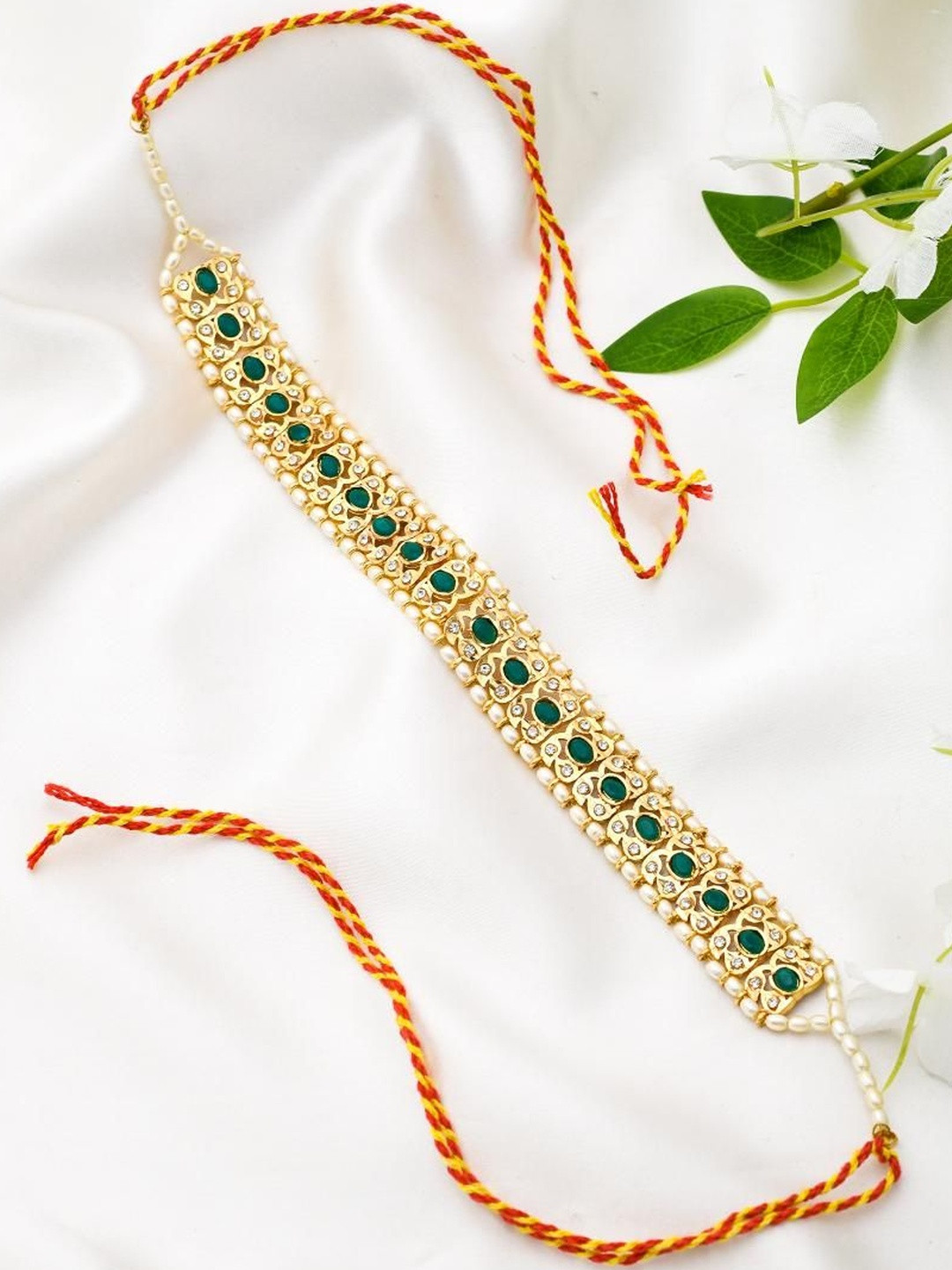 flying beads Gold-Plated American Diamond Studded Maang Tikka Head Jewellery