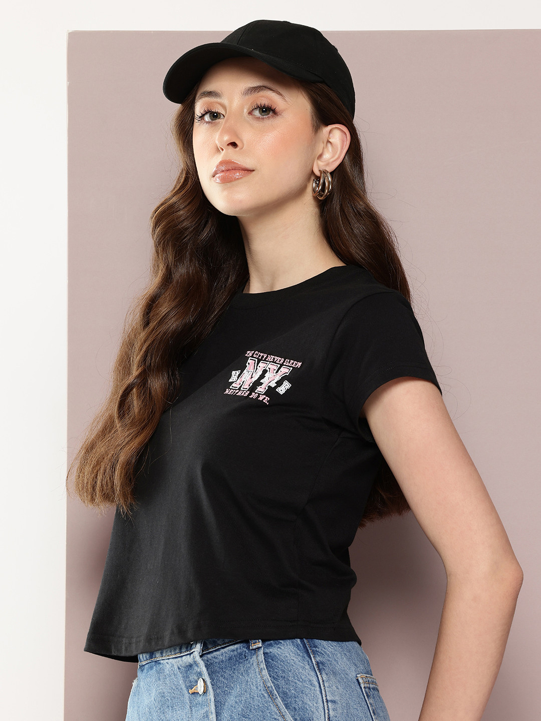DILLINGER Cropped Embroidery Pure Cotton T-shirt