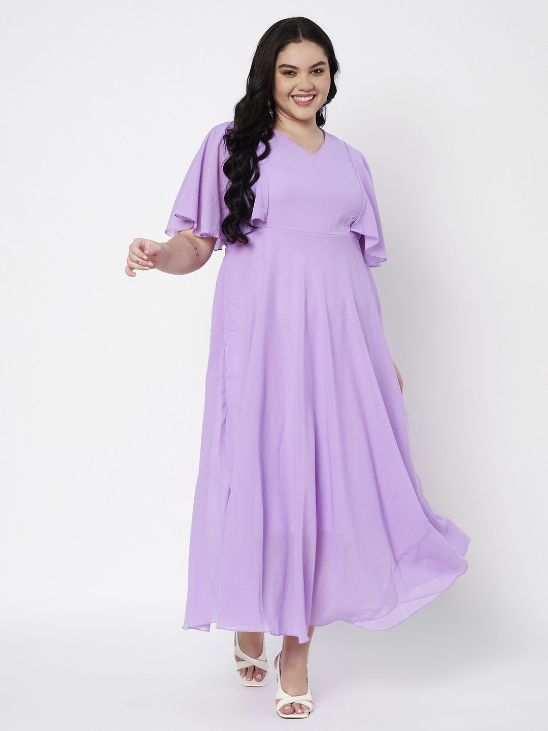 HELLO DESIGN Plus Size Flared Sleeve Georgette Fit & Flare Maxi Dress