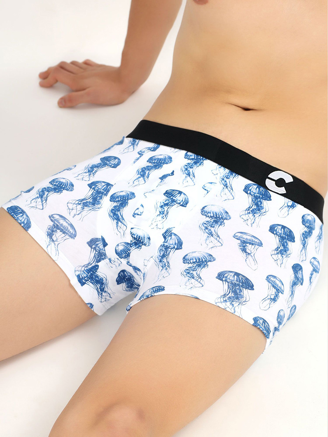 FREECULTR Printed Anti Bacterial Cotton Stretch Long Trunk FC-CTN-PT-T-LG-JFWHT-01