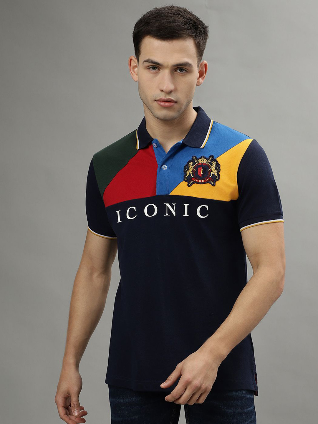 Iconic Fashion Brand Logo Colourblocked Polo Collar Pure Cotton T-shirt