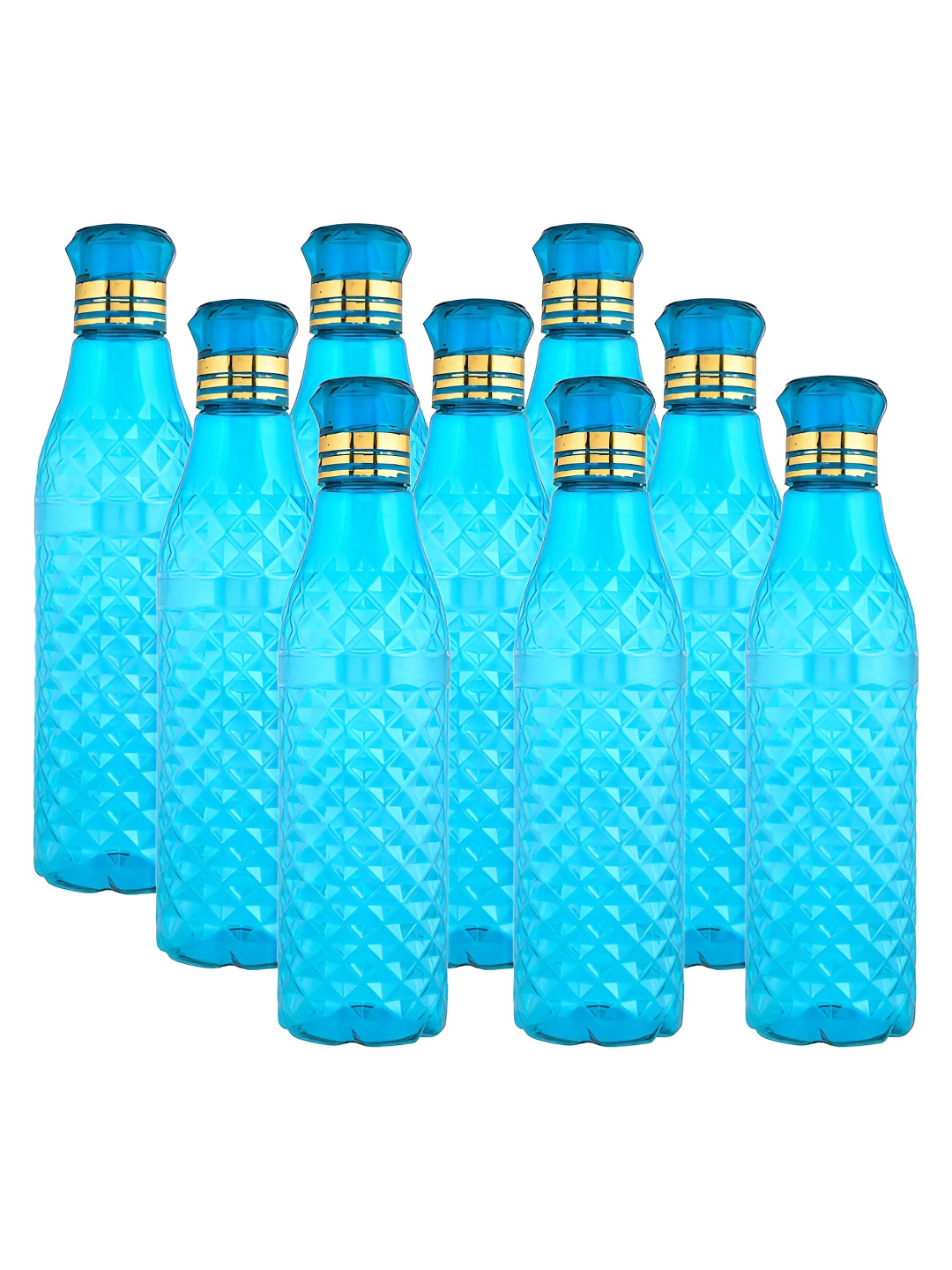 Aura Blue & Gold-Toned 9 Pieces Textured Water Bottles-1 L Each