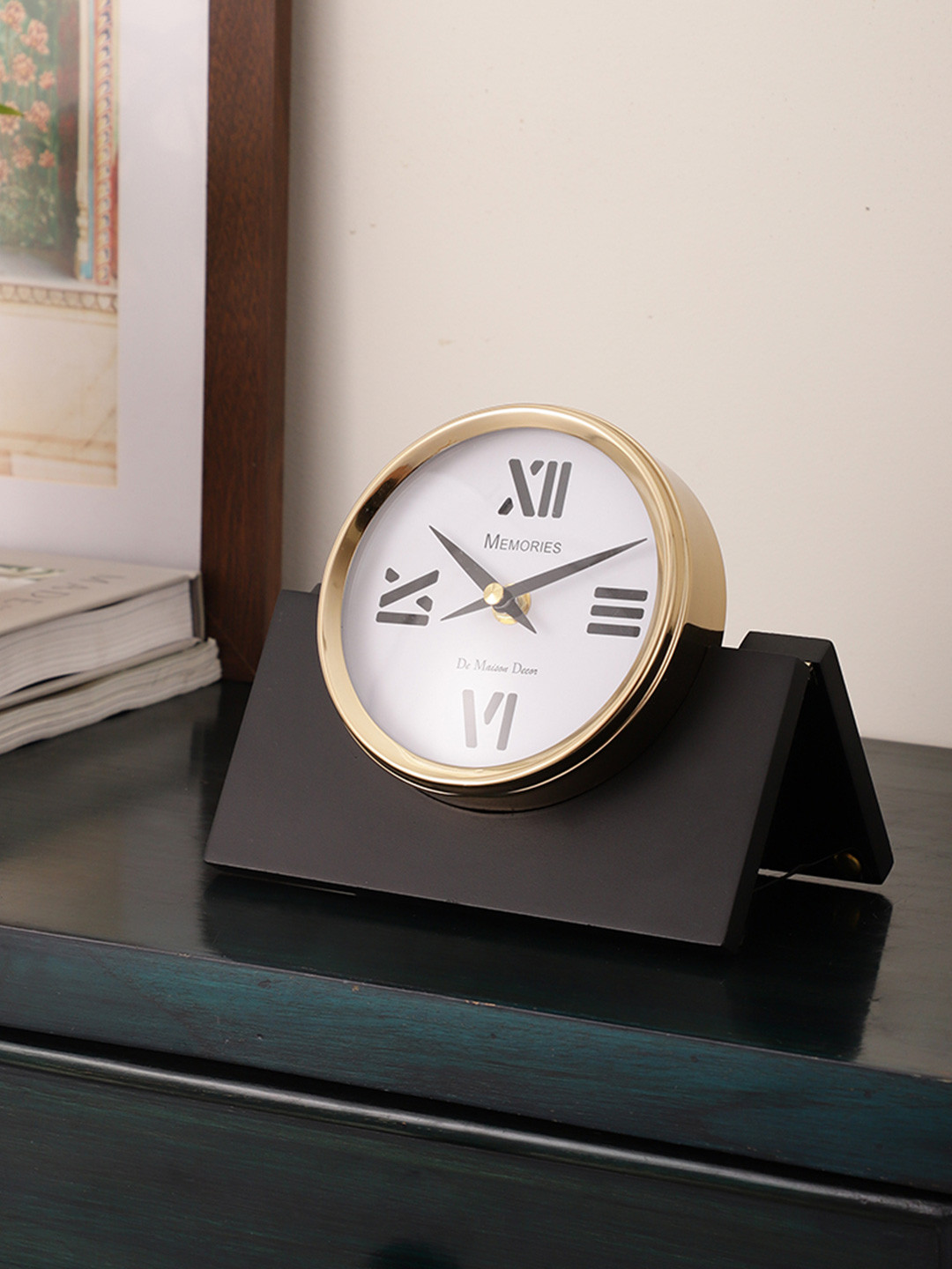 Decor de Maison Gold-Toned & White Contemporary Varner Table Clock