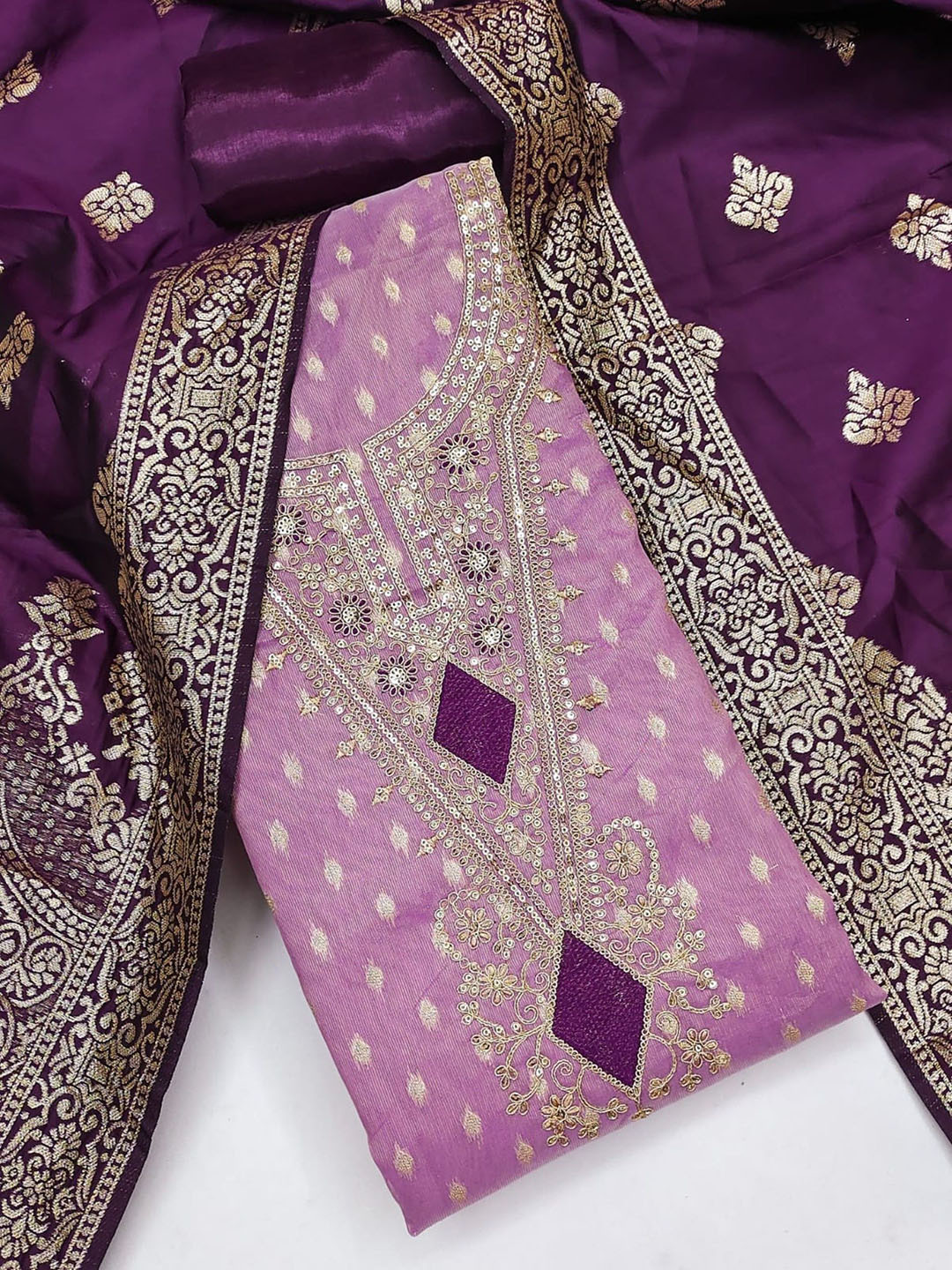LeeliPeeri Designer Embroidered Zari Silk Jacquard Unstitched Dress Material