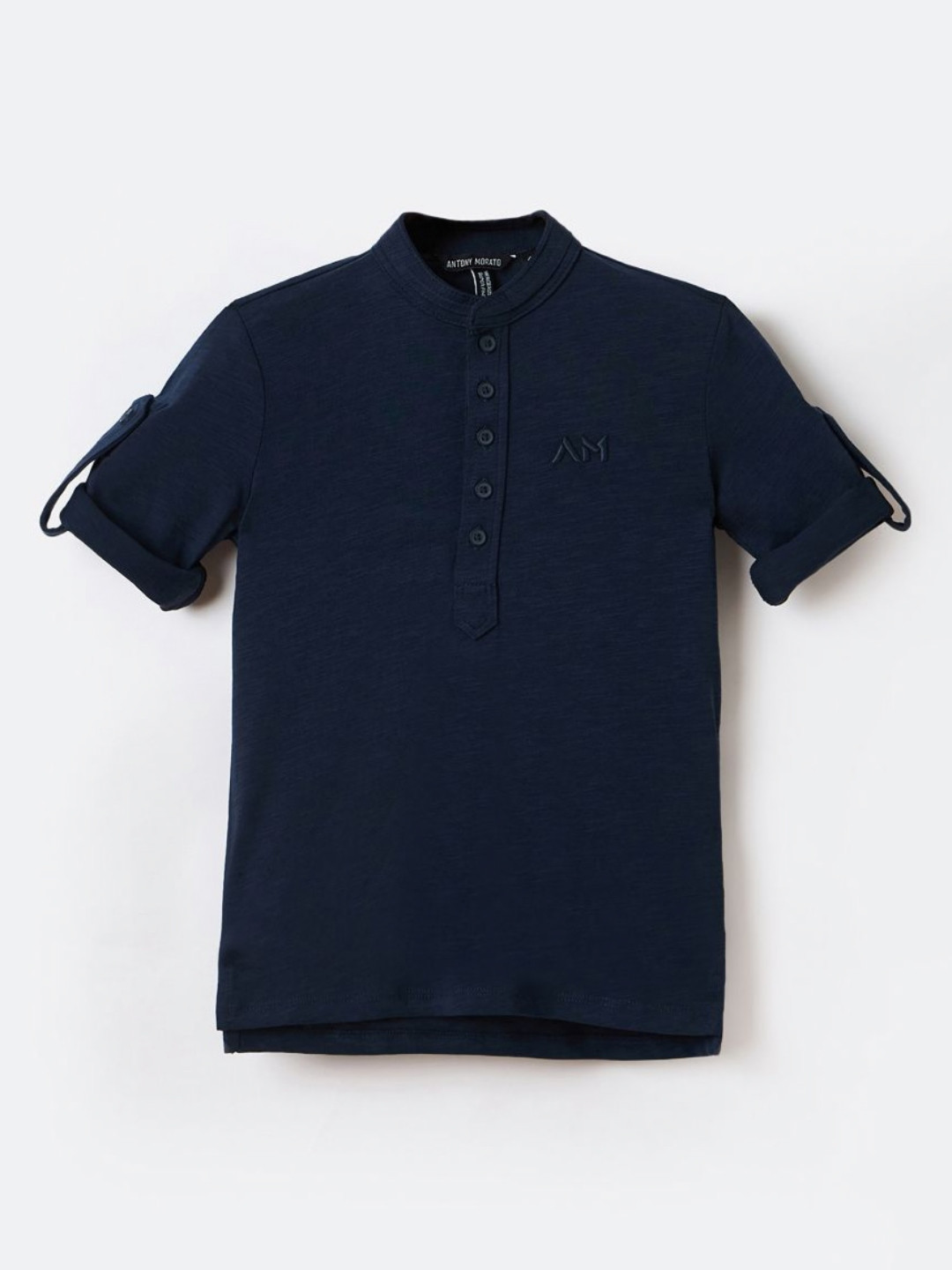 Antony Morato Boys Mandarin Collar Roll-Up Sleeves Pure Cotton T-shirt