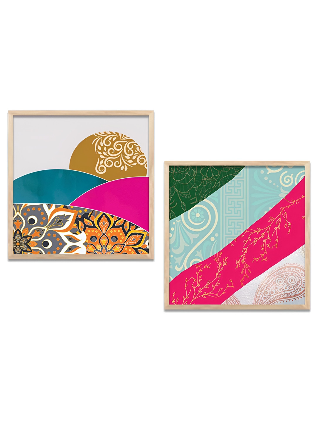 Kotart White & Pink 2 Pieces Abstract Wooden Square Wall Arts