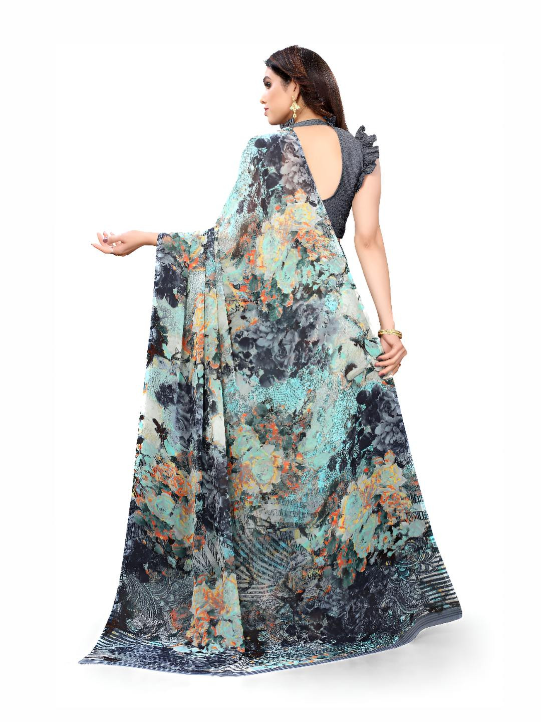 MADHUR MILAN Abstract Printed Pure Georgette Saree