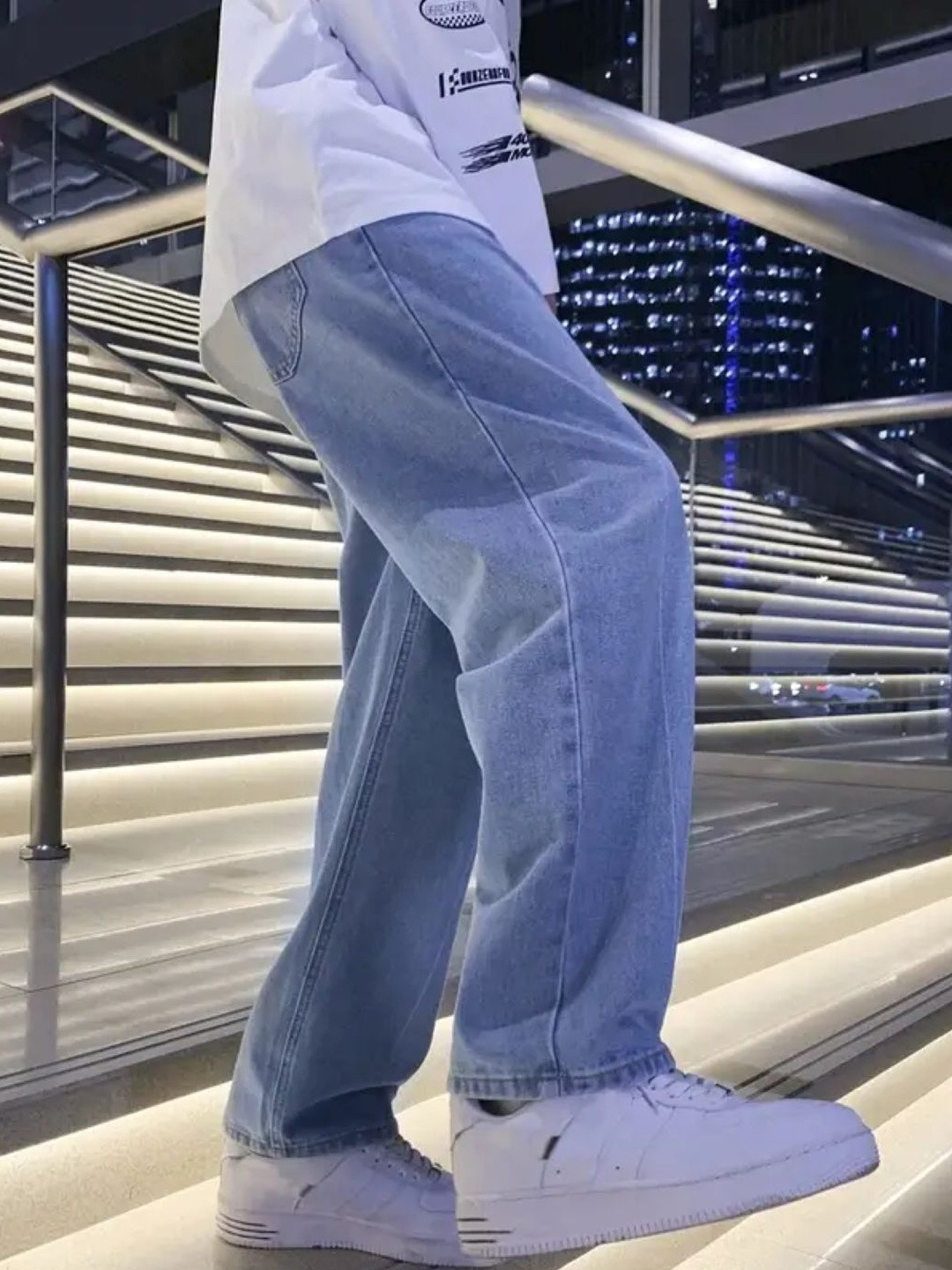 Men Sky Blue Baggy Fit Light Denim Jeans