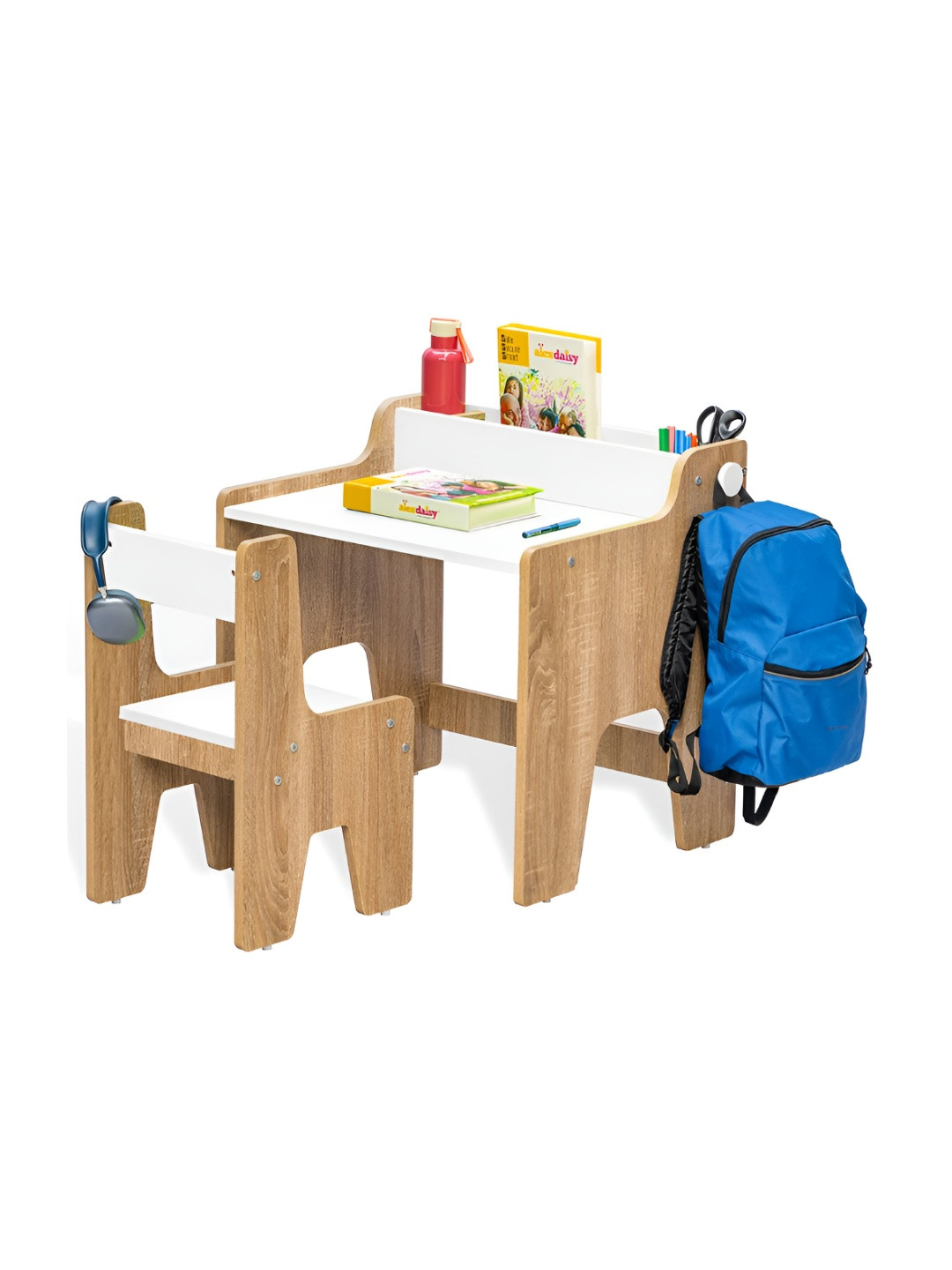 Alex Daisy Kids White & Brown Engineered Wood Study Table & Chair