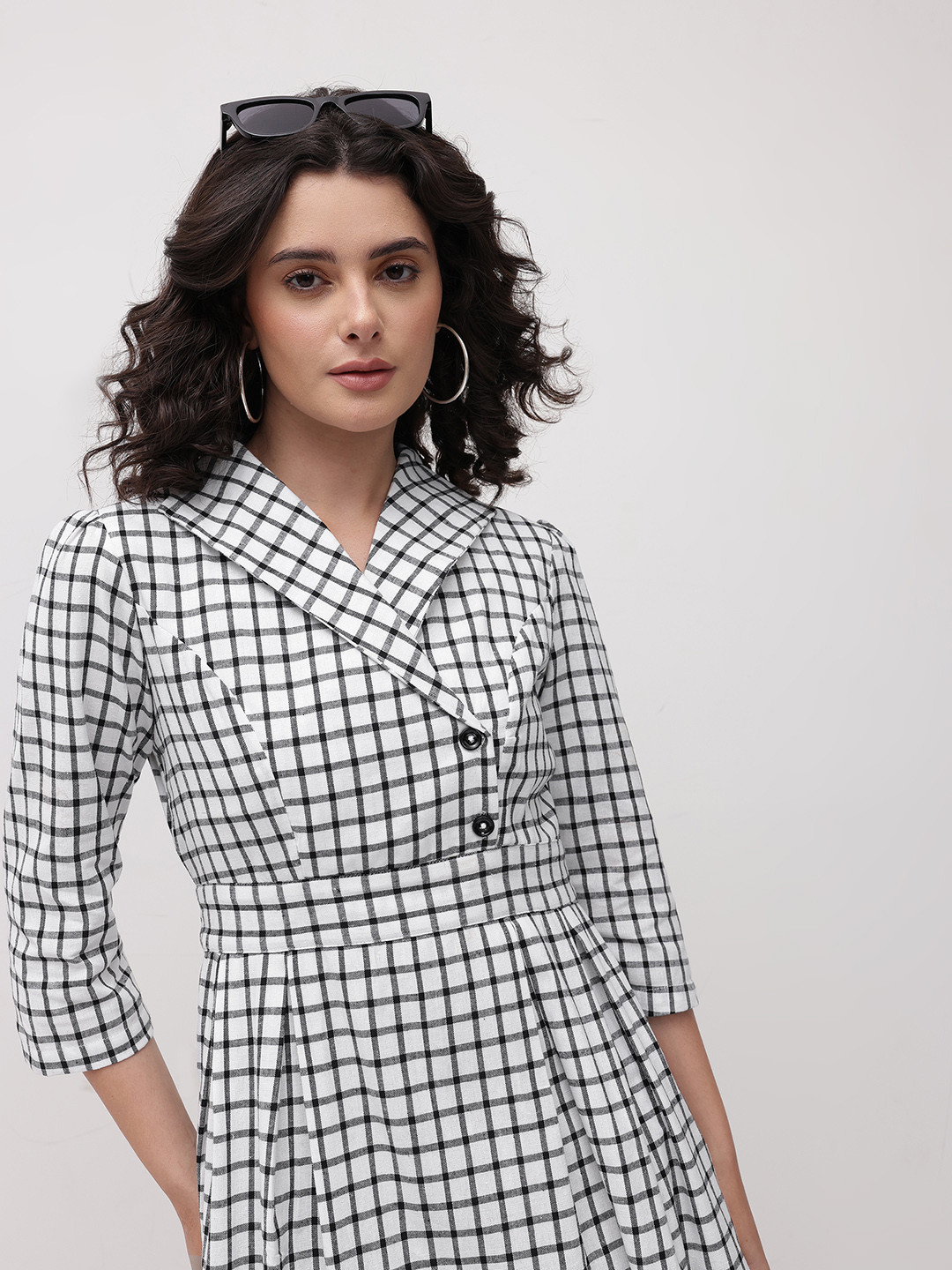 R.Code by The Roadster Life Co. Checked Tie-Up Detail Pure Cotton Wrap Blazer Midi Dress