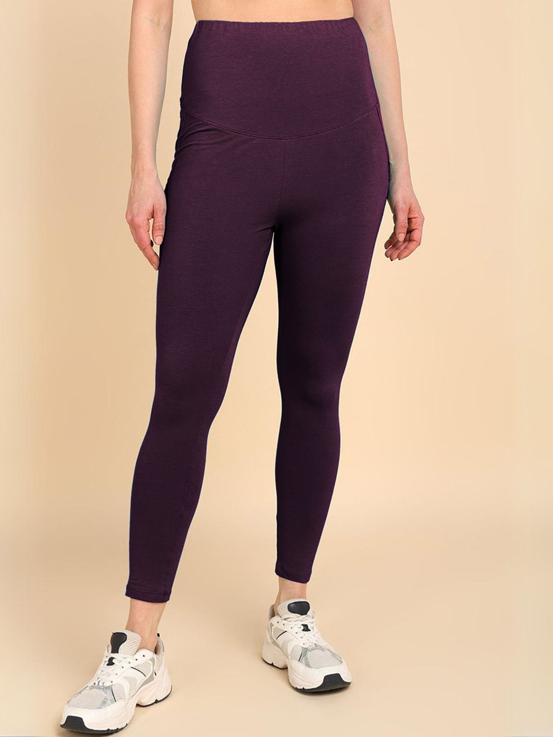 House Of Zelena Women Plum Cotton Maternity & Postpartum Leggings