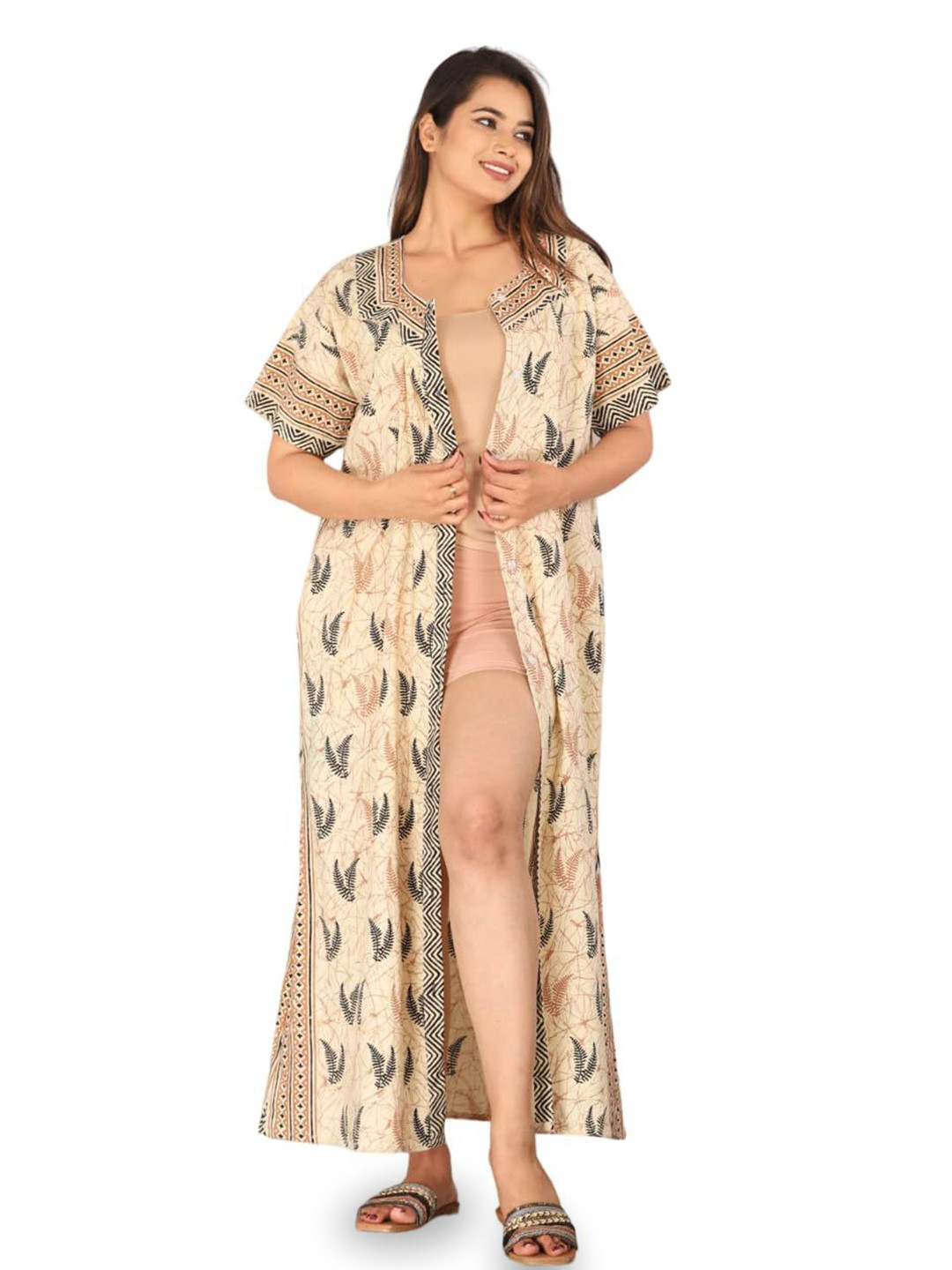 Riddhi Textile Hub Printed Pure Cotton Maternity Maxi Nightdress