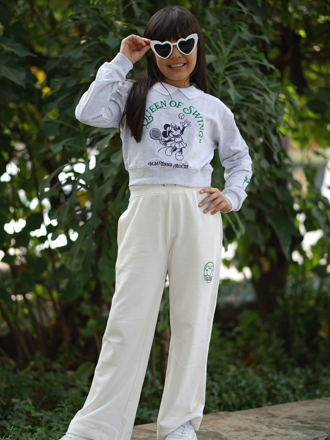 Nap Chief Girls Printed Polo Collar Pure Cotton Oversized Sweatshirt & Trouser