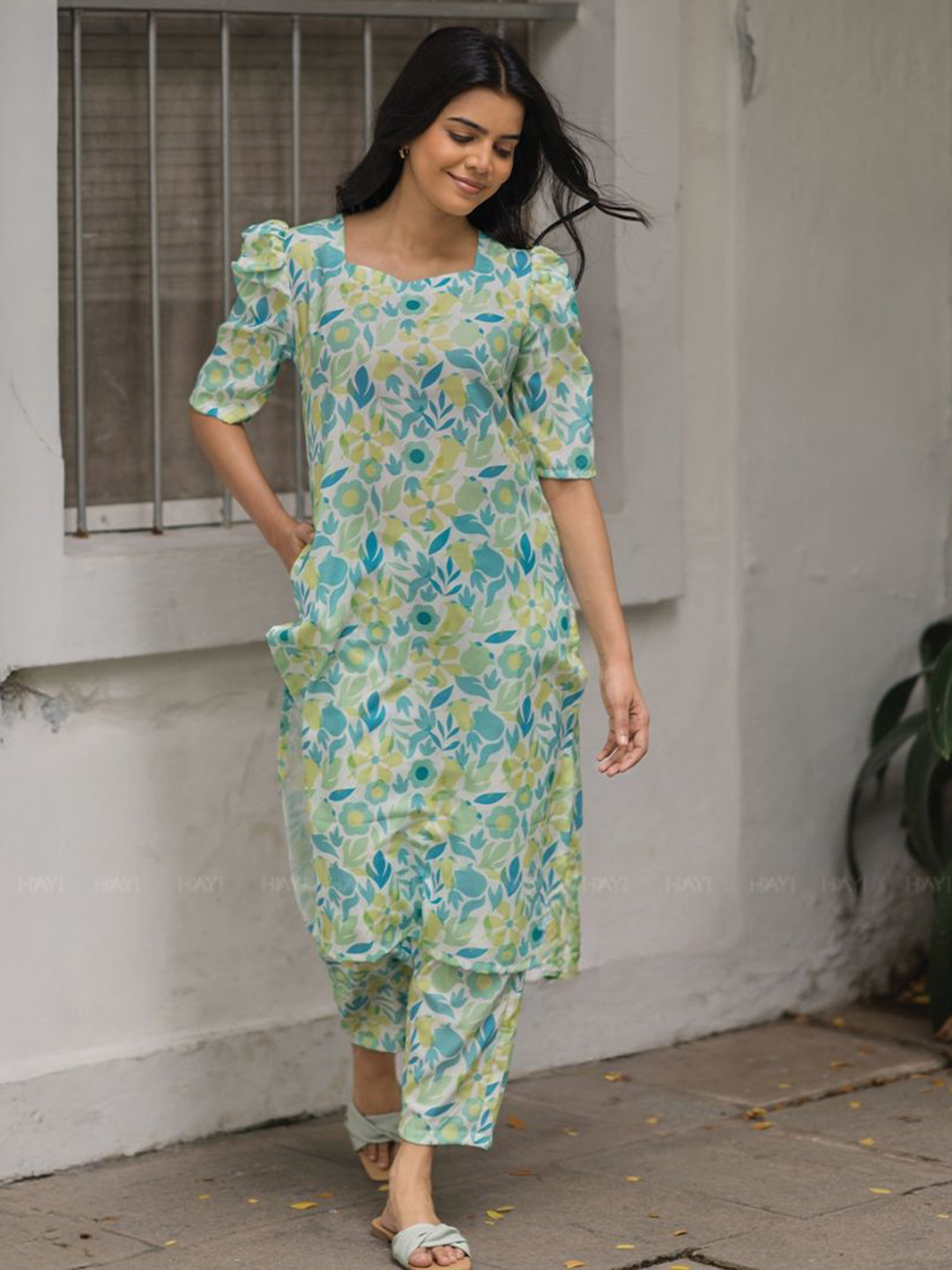 HAY Printed V-Neck Linen Top With Trousers Co-Ords