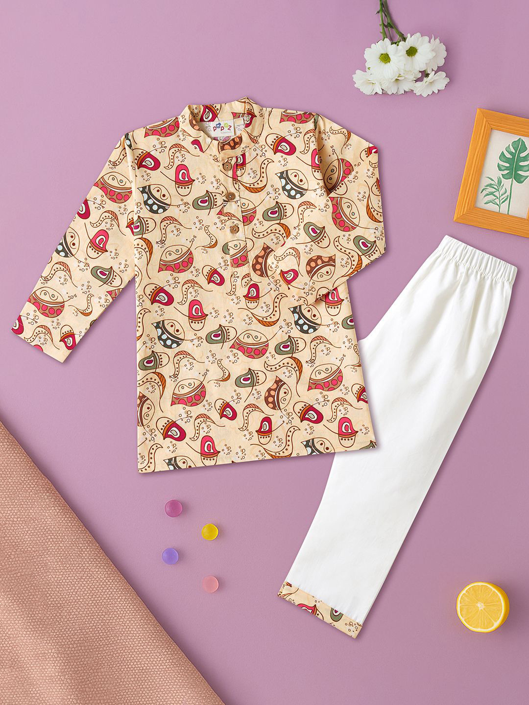 Desi Soota Boys Toys Paisley Printed Pure Cotton Kurta with Pyjamas