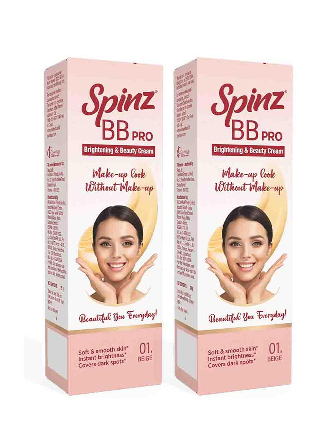 Spinz Pack of 2 BB Pro Brightening & Beauty Face Cream- 29 g Each- Beige 01