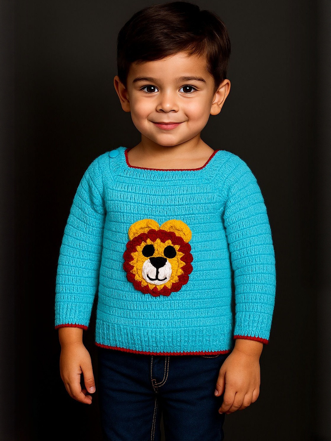 Sabinagarments Kids Blue Wool Embroidered Sweaters