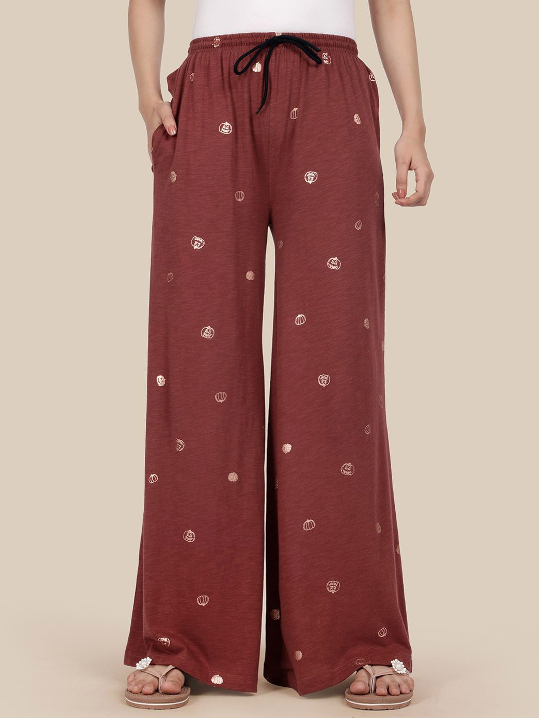 Esplendido Printed Pure Cotton Mid-Rise Wide-Leg Lounge Pants