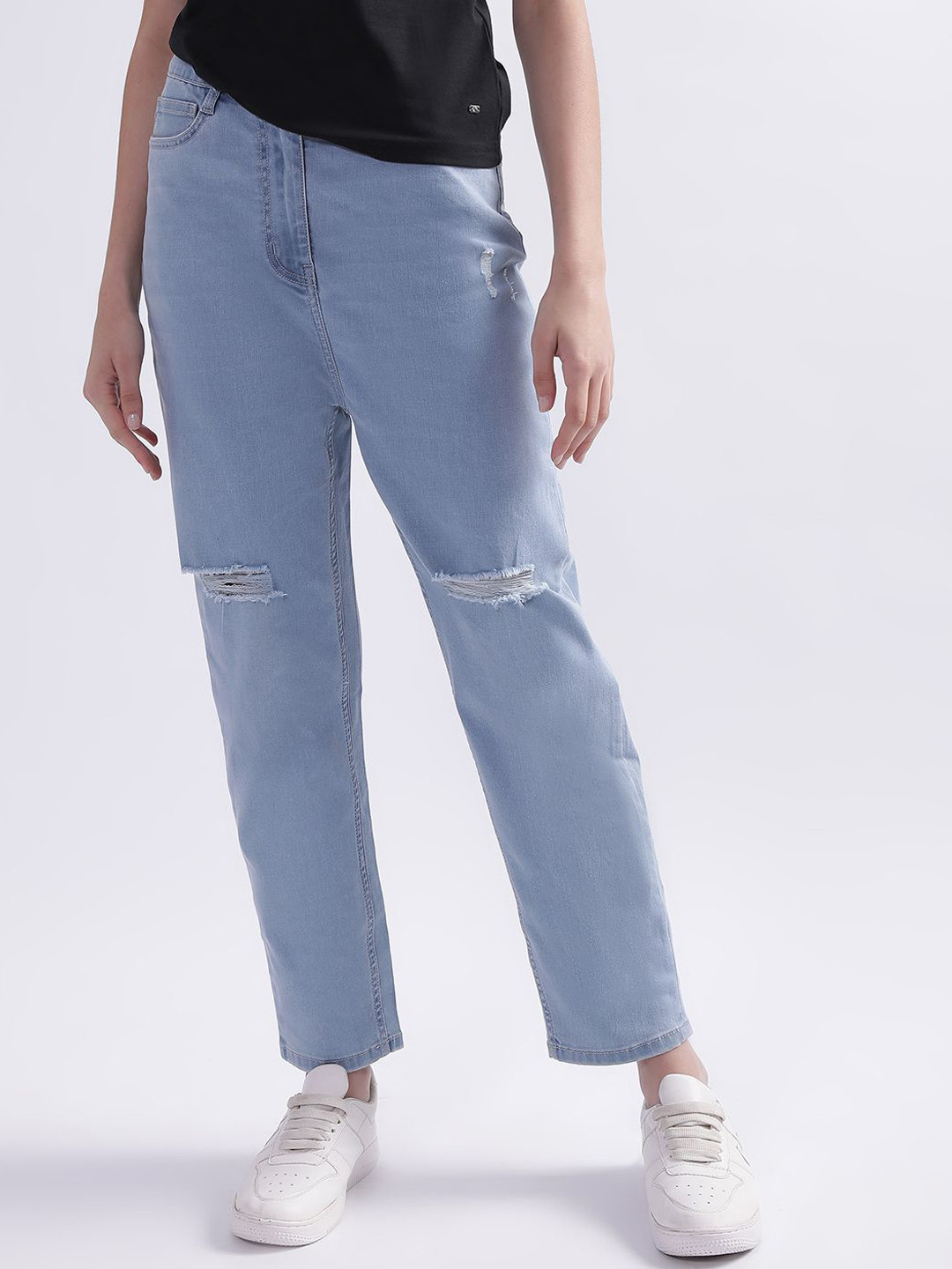 ELLE Women High-Rise Mom Fit Stretchable Jeans
