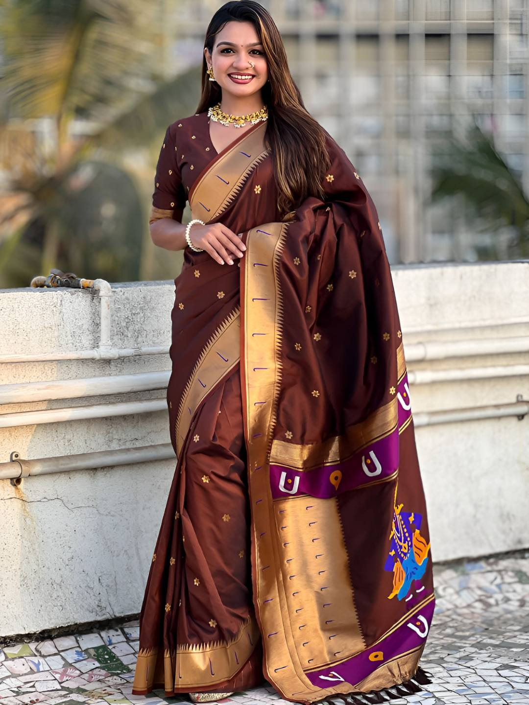 Nayanthara Trends Woven Design Bridesmaid Zari Paithani Saree With Blouse