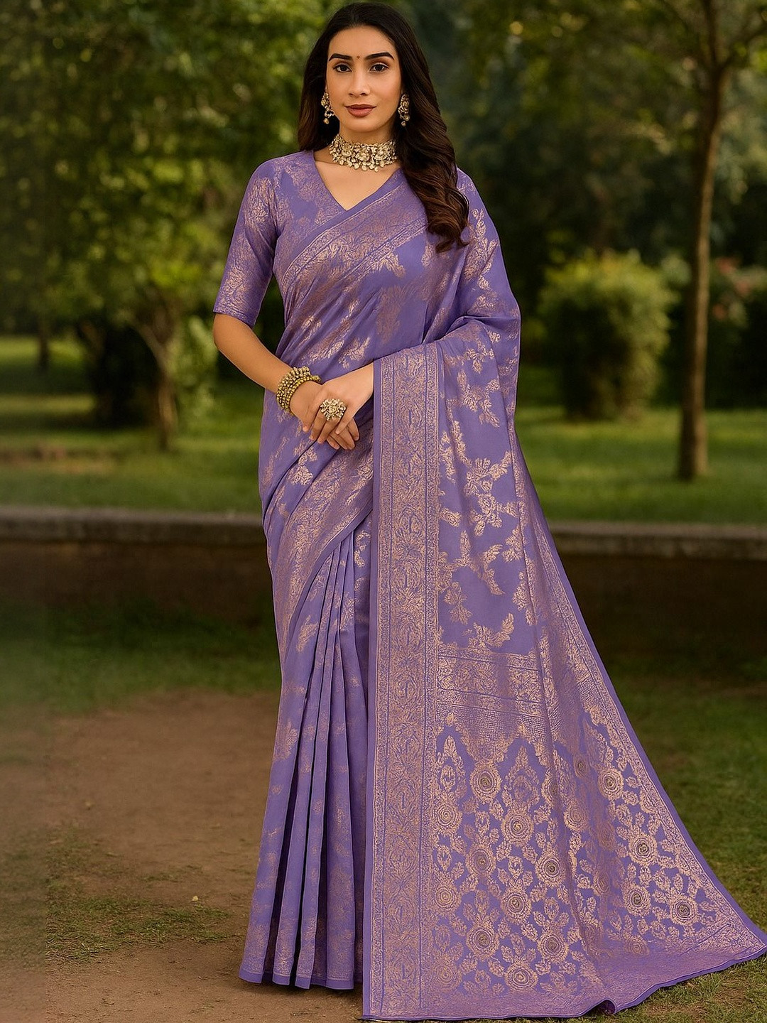 Moda Rapido Lavender Silk Cotton Woven Design Sarees