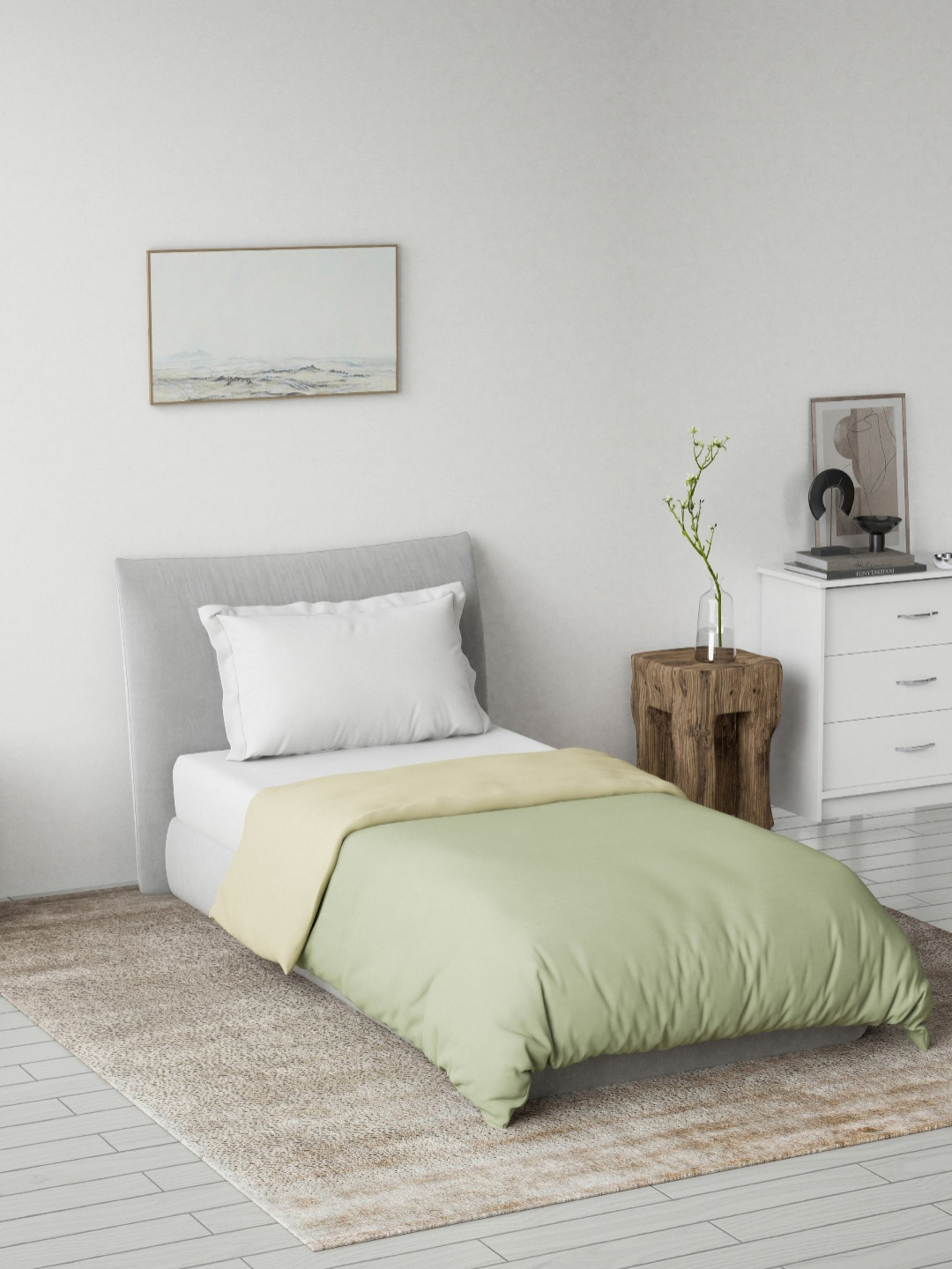 DDecor Spectrum Green & Beige Reversible AC Room 180 GSM Cotton Single Bed Quilt