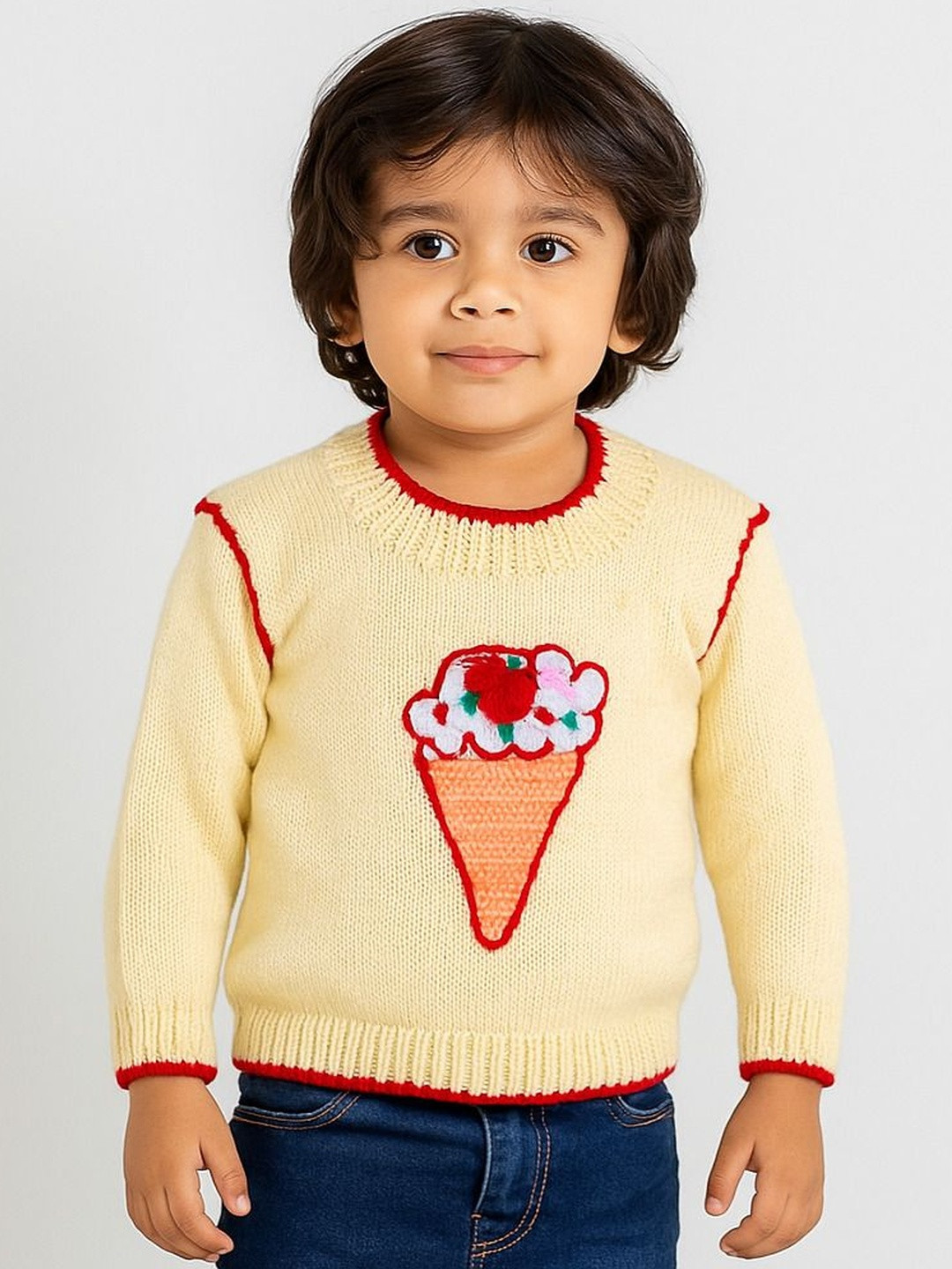 Sabinagarments Kids Beige Embroidered Sweaters