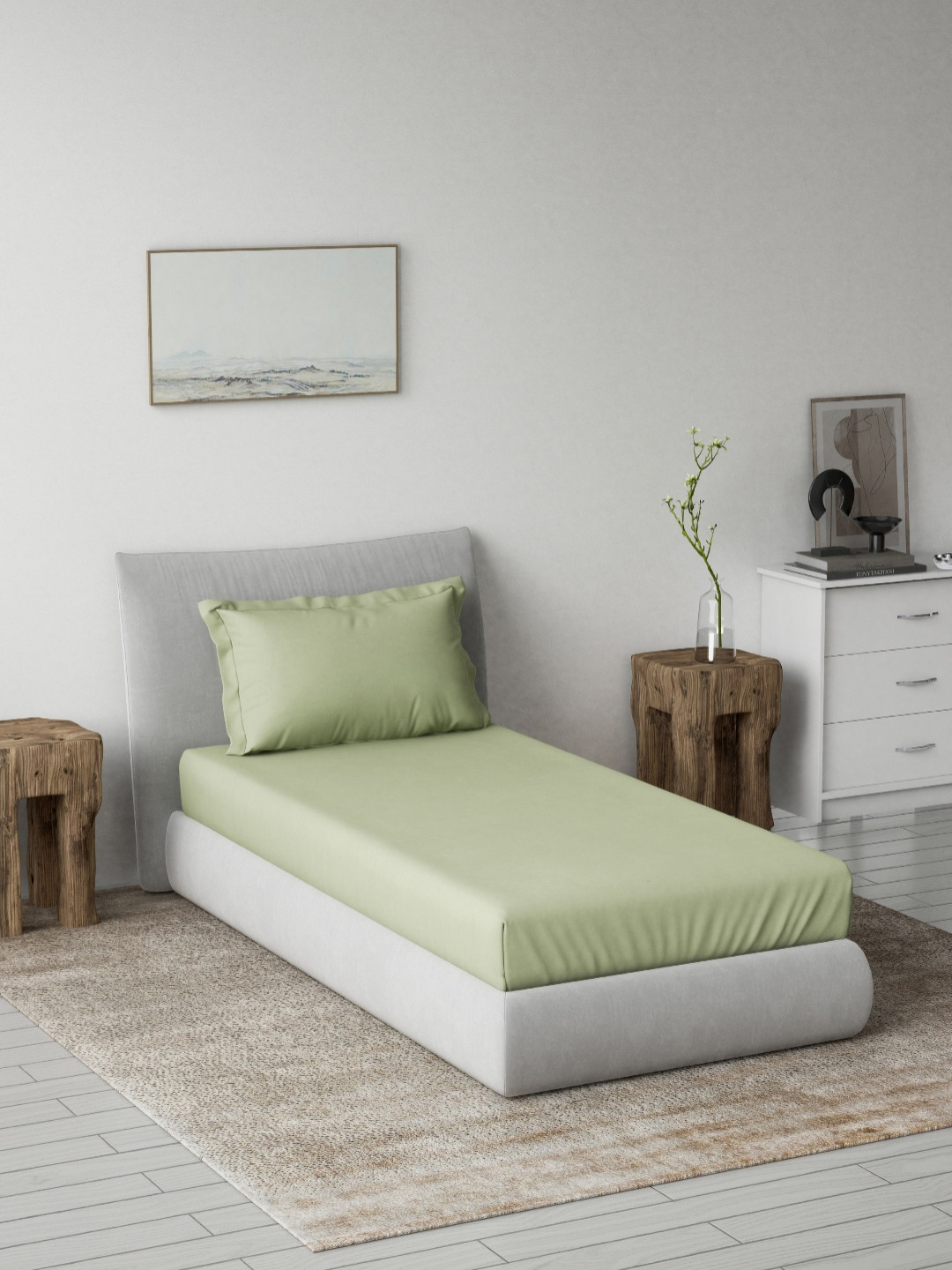 DDecor Spectrum Green 180 TC Cotton Single Bedsheet With 1 Pillow Covers