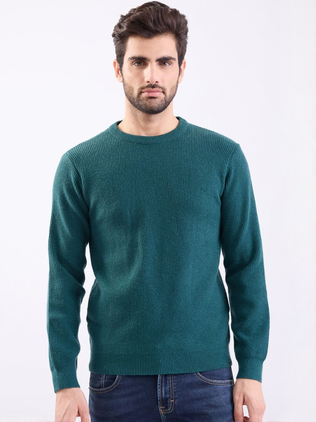Spykar Men Teal Green Slim Fit Casual Sweaters