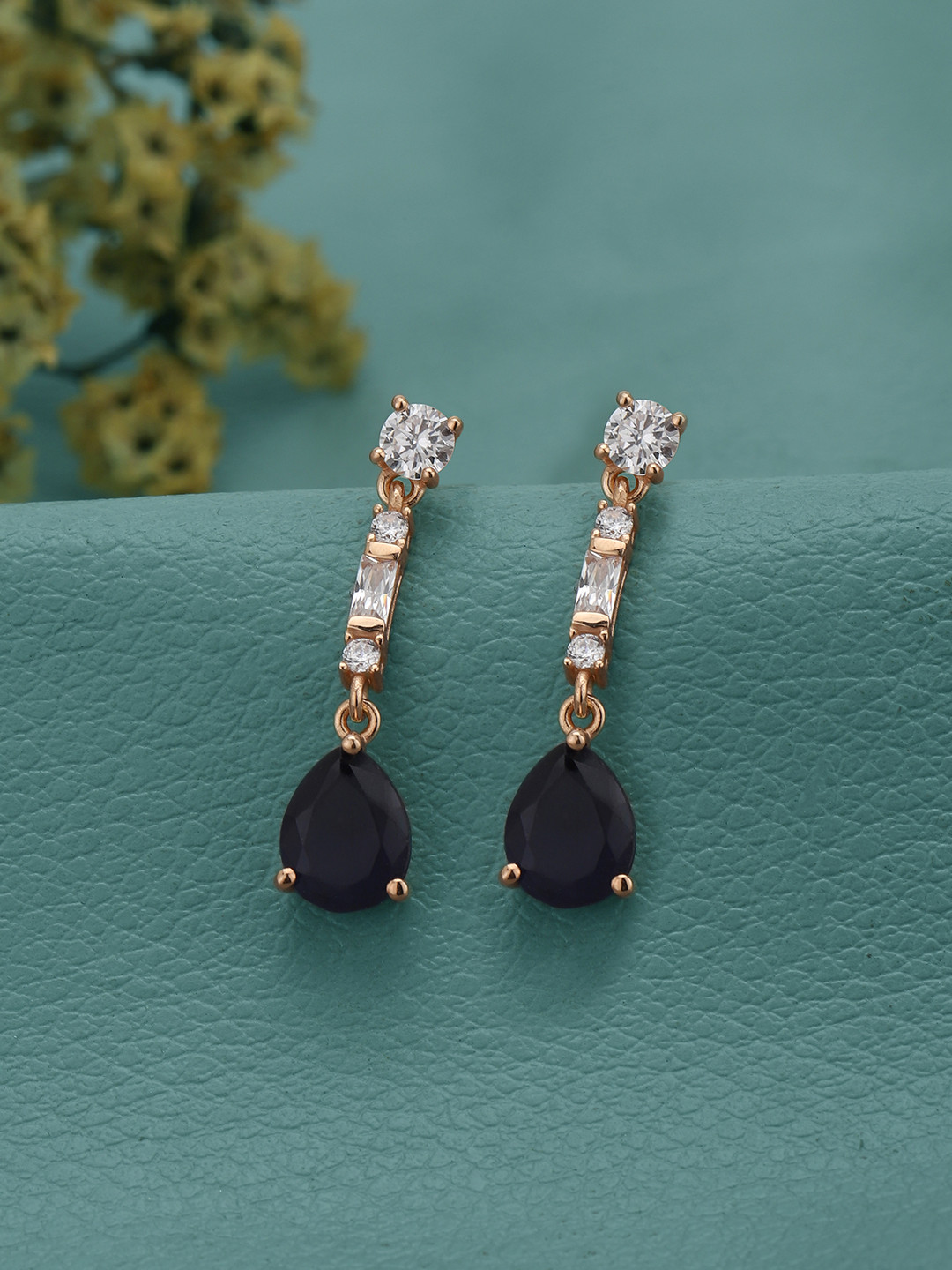Carlton London 18kt Rose Gold CZ Saphire Teardrop Drop Earring