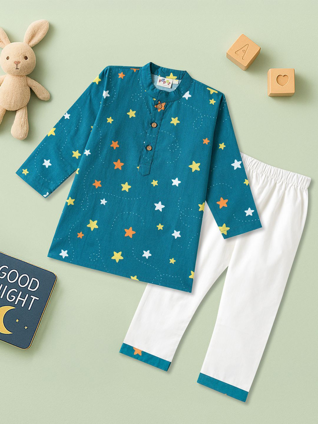 Desi Soota Boys Stars Printed Regular Pure Cotton Kurta With Pyjamas