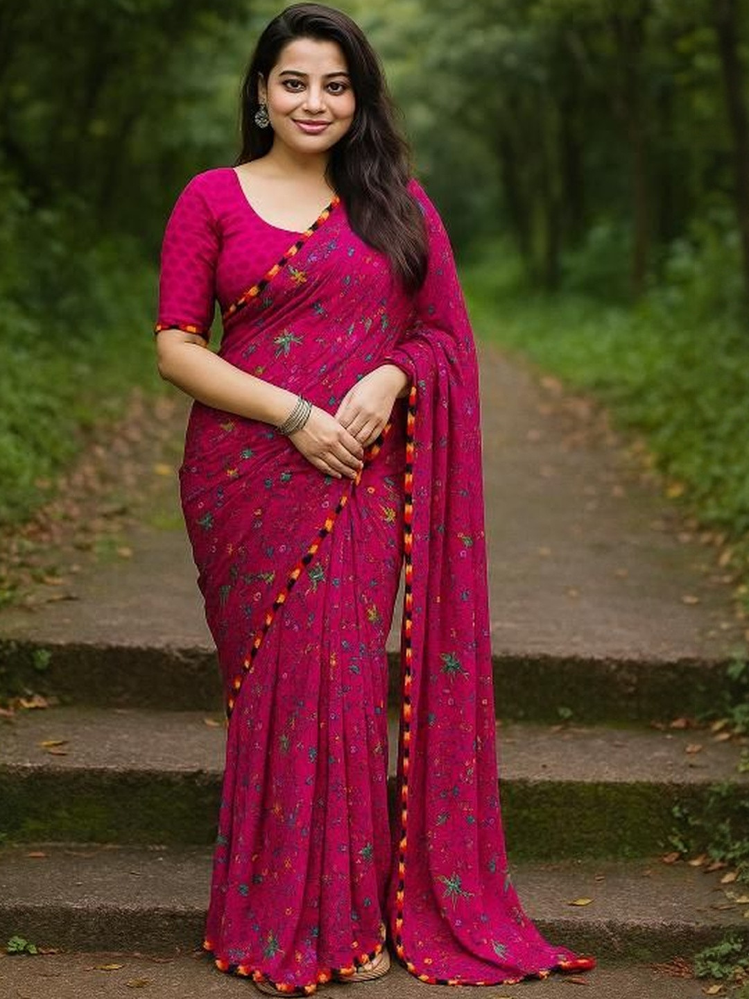 Moda Rapido Pink Pure Georgette Printed Sarees