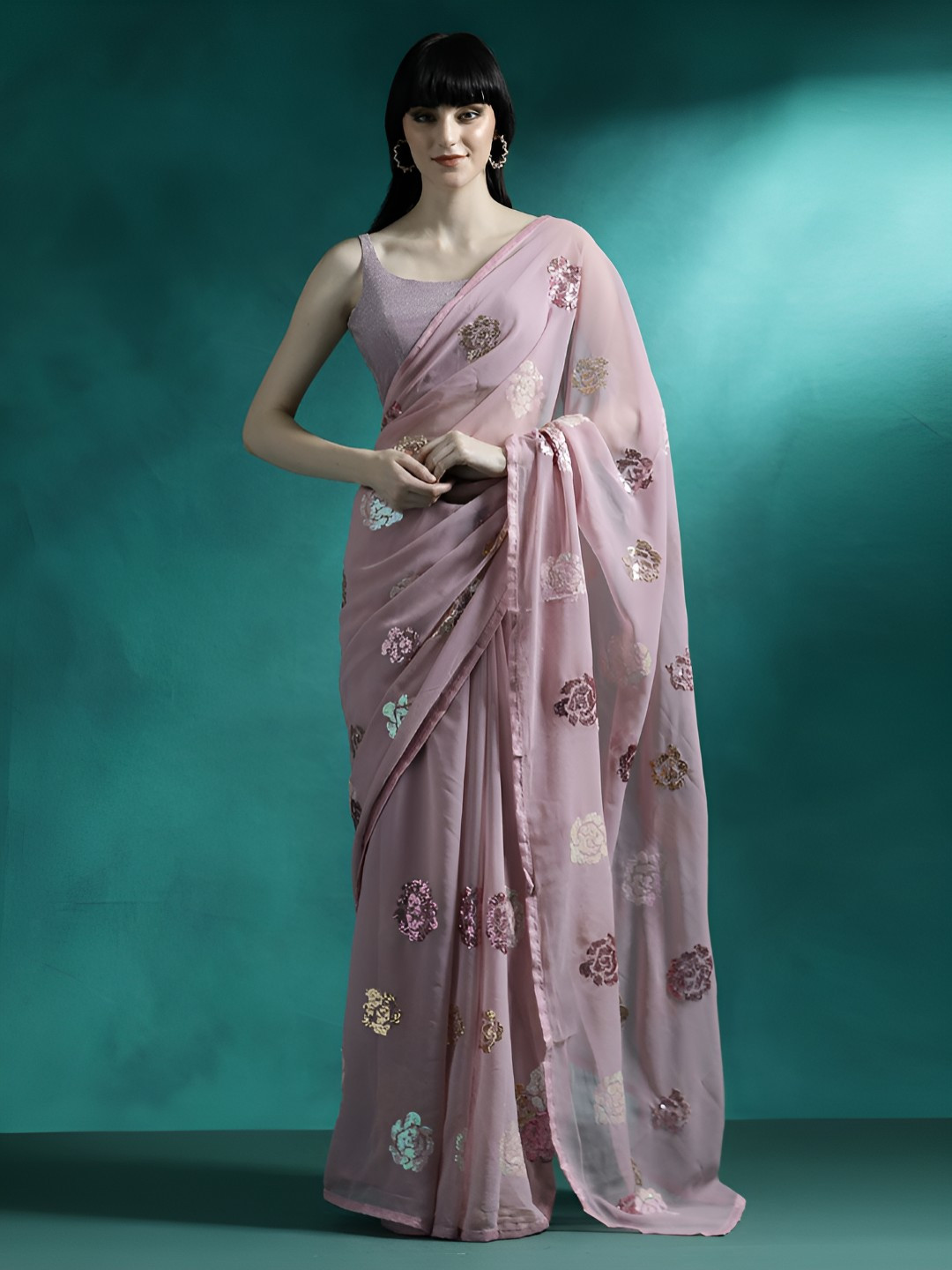 Desi Fusion Floral Sequinned Heavy Work Saree