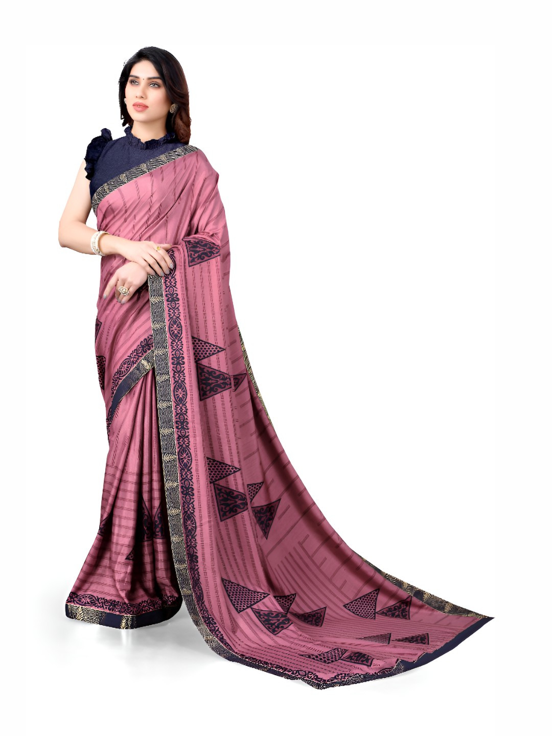 MADHUR MILAN Geometric Printed Pure Georgette Saree