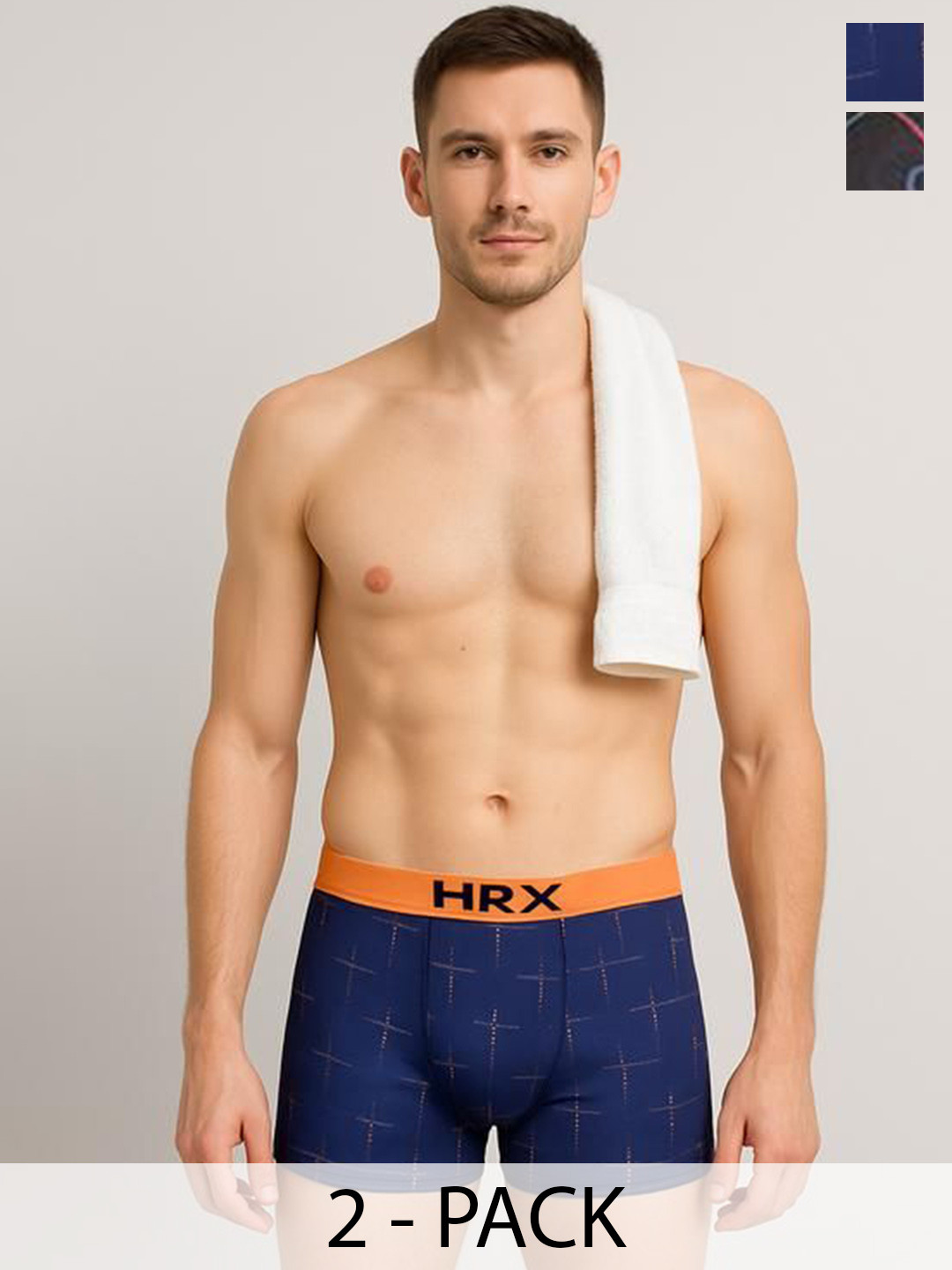 HRX by Hrithik Roshan Pack Of 2 Printed Trunks RE-HTO-PV-Print-109-112-S-Darkblue/Black
