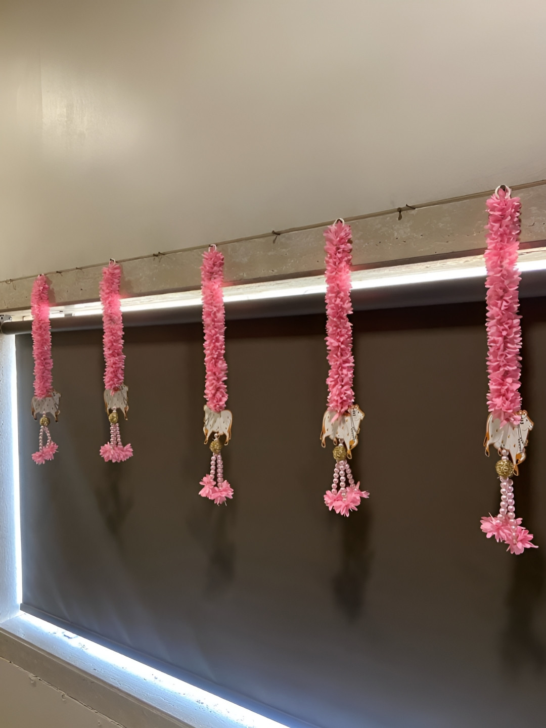 Nutts 5-Pcs Pink & White Papergajra Garlands With Cow Tassel Toran Hanging
