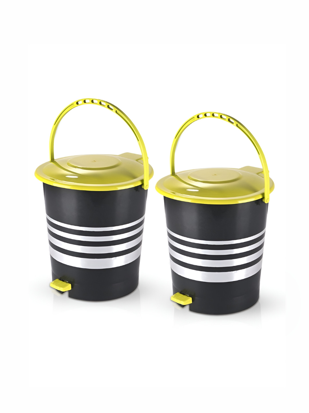 Aura Black & Green 2 Pieces Striped Dust Bins - 10 L Each