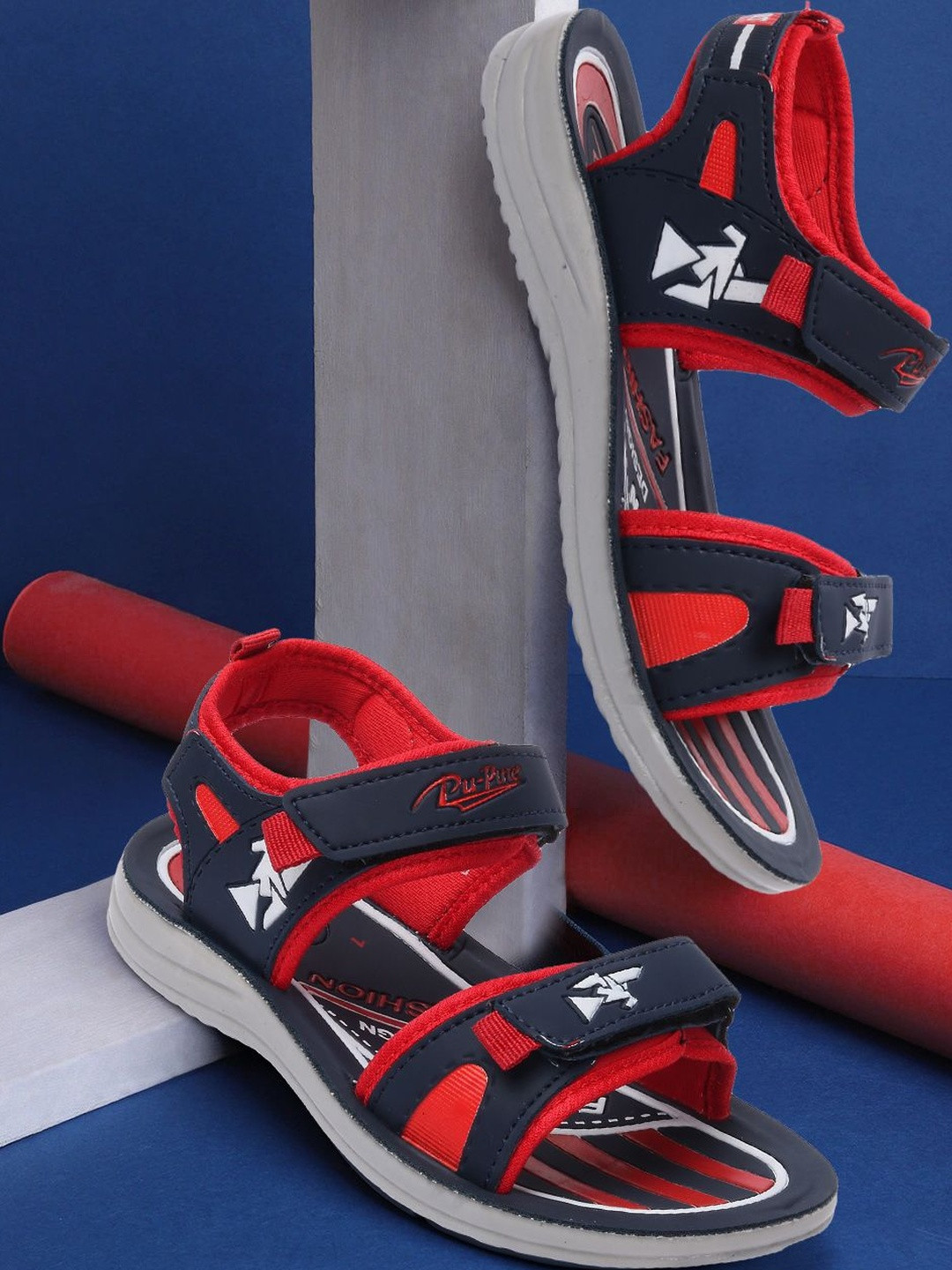 PU-PINE Boys Red PU Velcro Sports Sandals