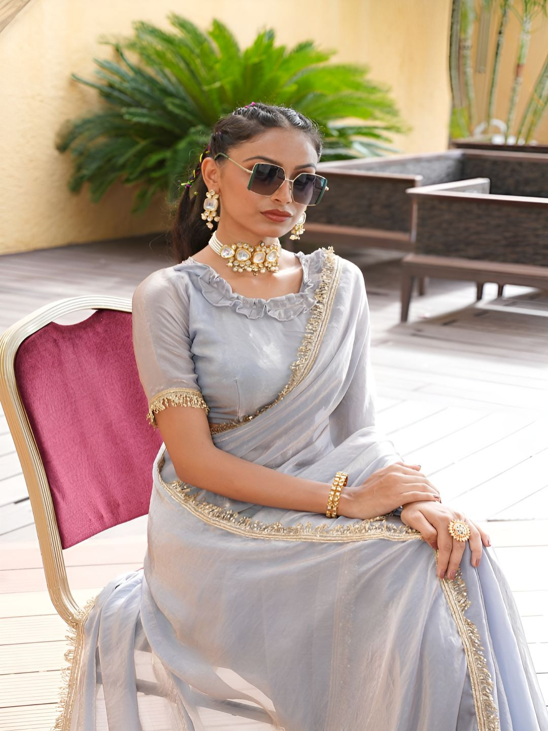 FABMORA Zari Work Tissue Saree With Blouse