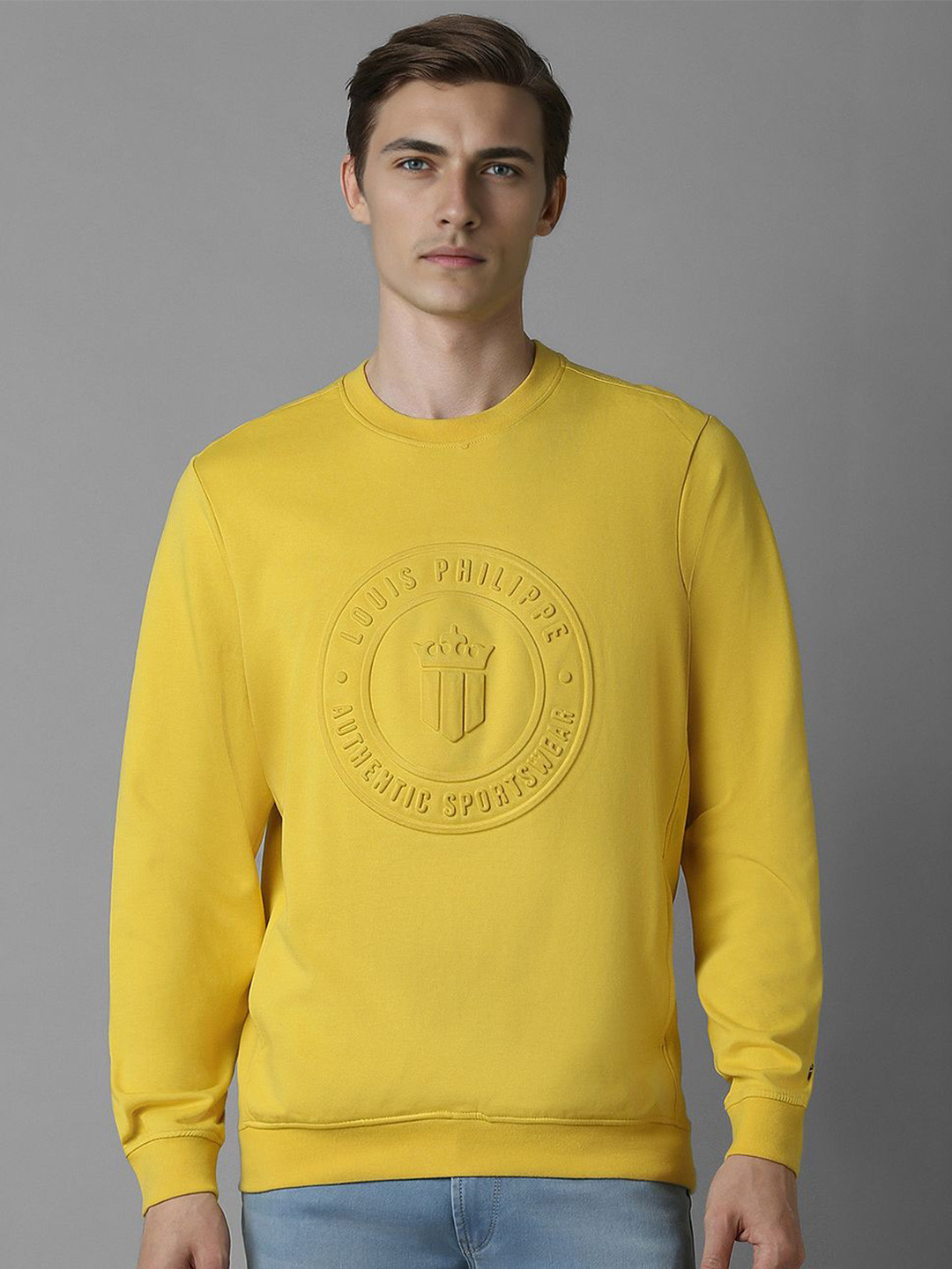 Louis Philippe Sport Graphic Self Design Pullover Cotton Sweatshirt