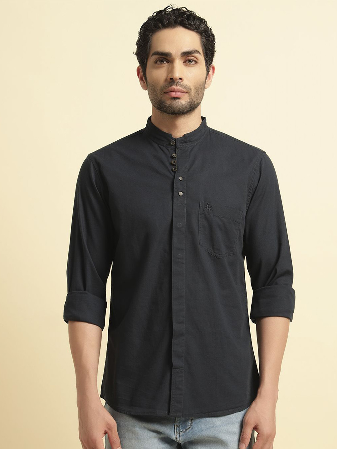 Cantabil Mandarin Collar Breathable & Soft Cotton Casual Shirt