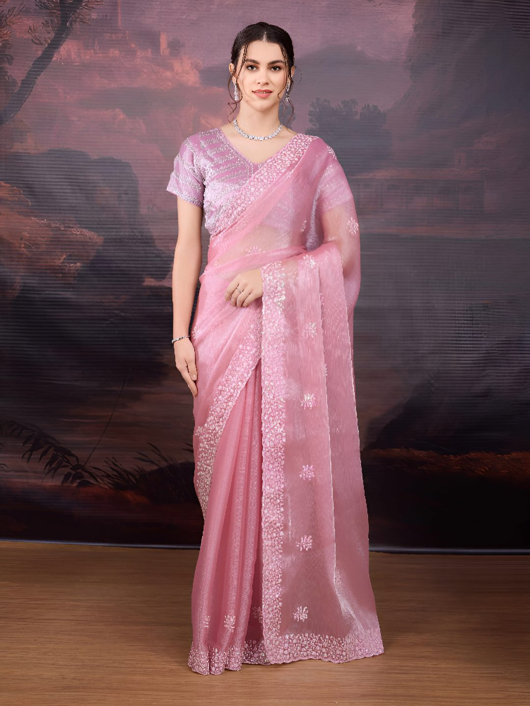Desi Fusion Embellished Embroidered Art Silk Designer Saree With Blouse Piece