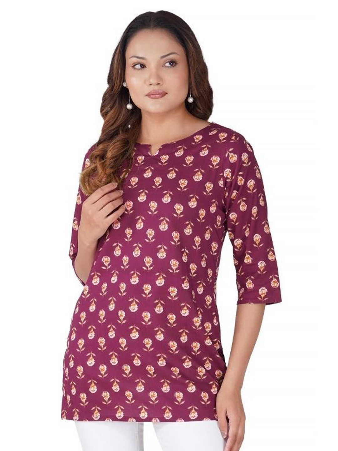 30 Looks Floral Printed Notch Neck Pure Cotton Kurti