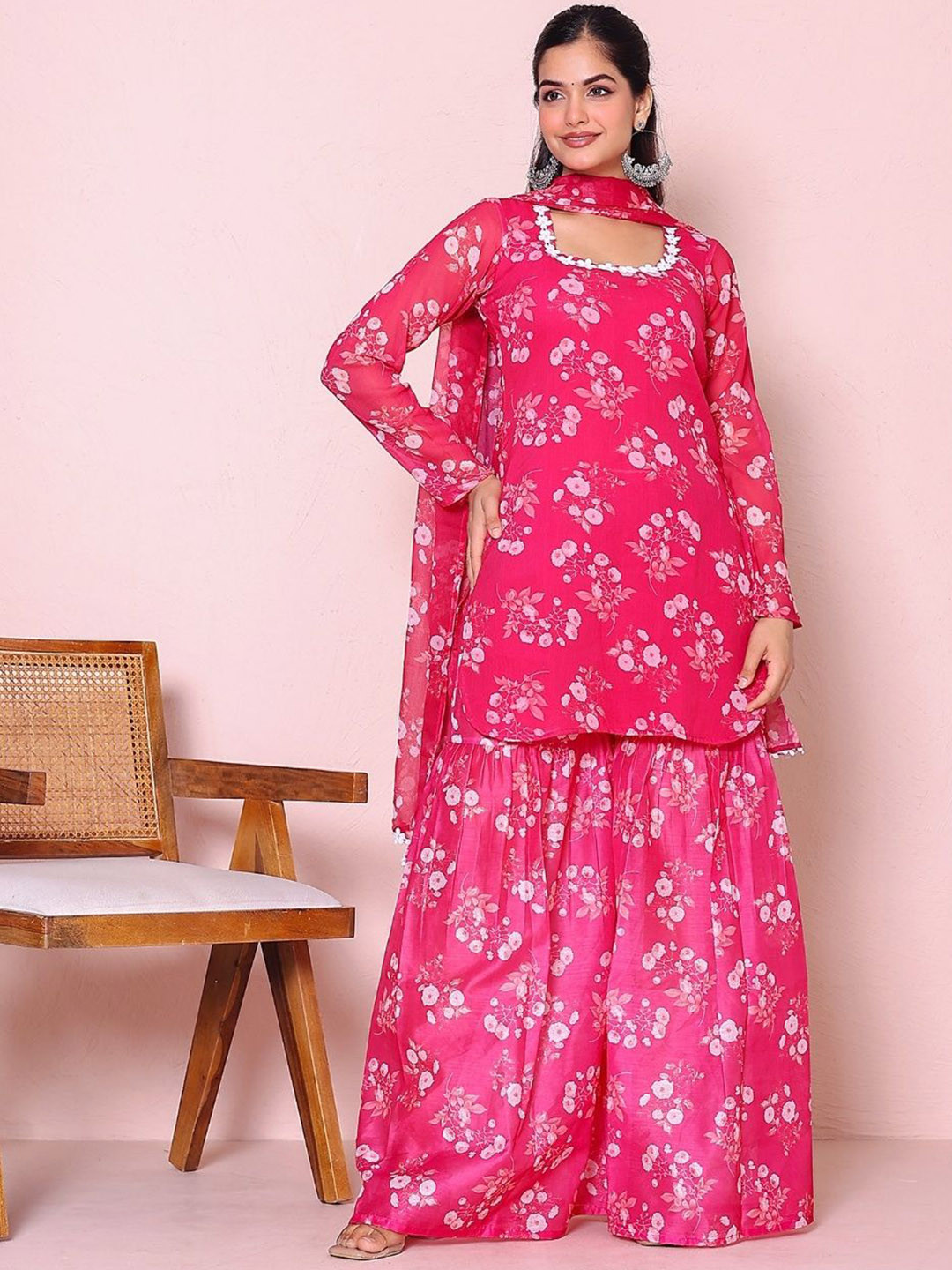 PRIYANKA CHOUDHARY Floral Printed Square Neck Kurta With Sharara And Dupatta