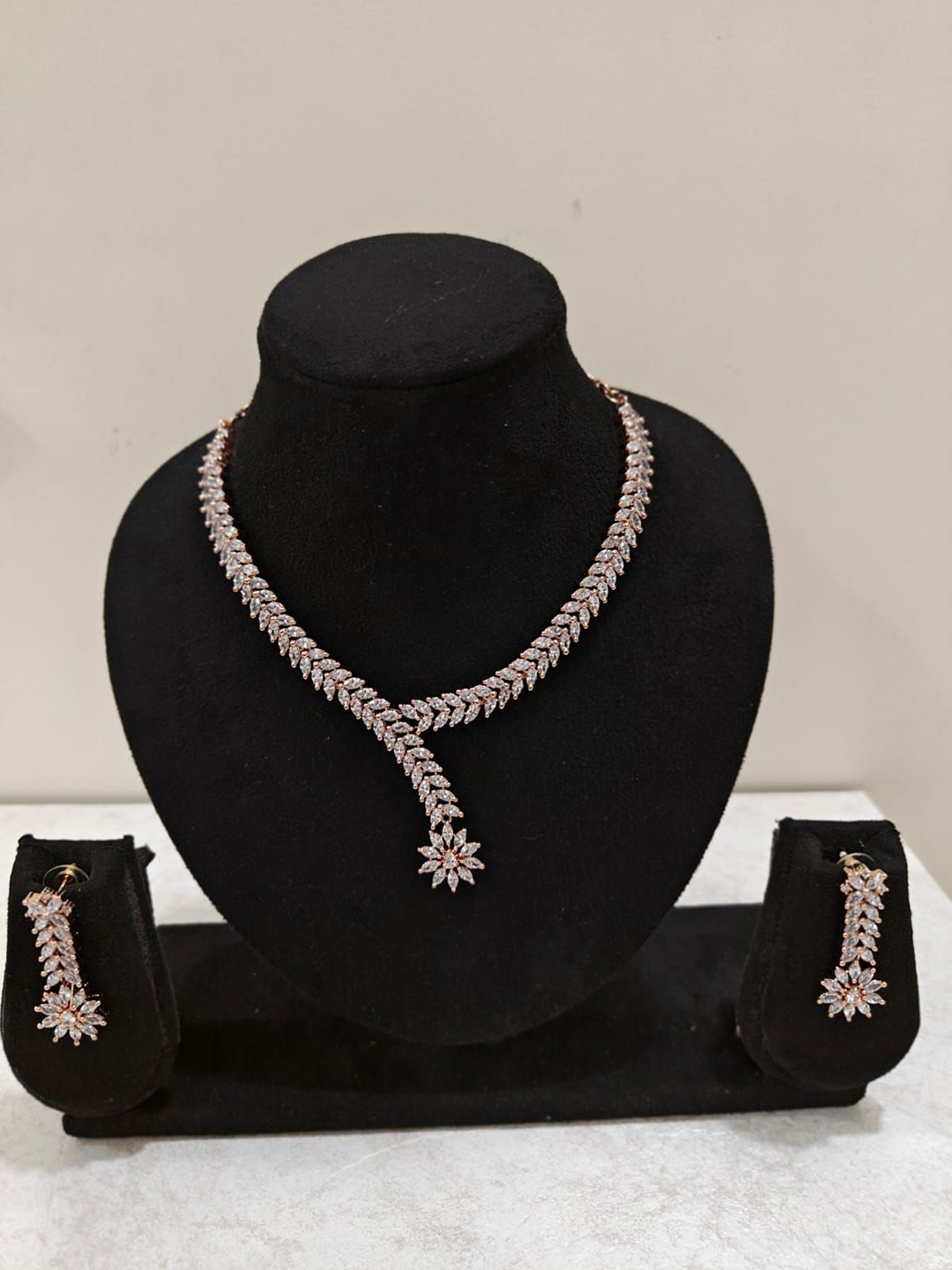THEPANDASTOREE Rose Gold Plated AD-Stone Studded Floral Vine Waterproof Jewellery Set