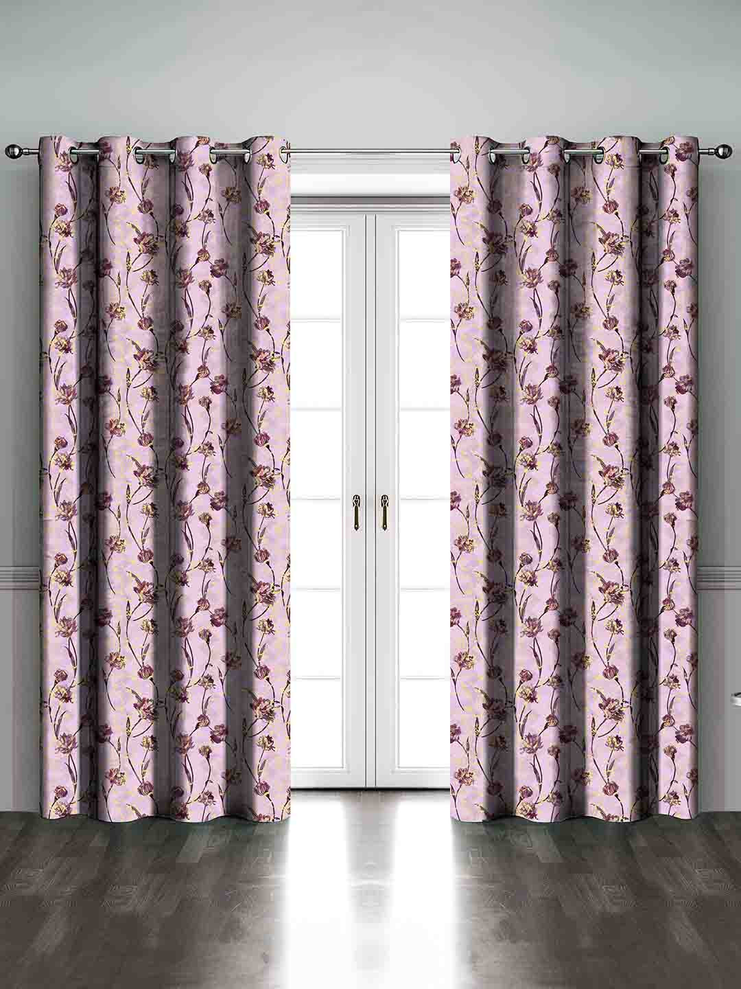 Myntra Elegant Homes Set Of 2 Pink Velvet Floral Long Door Curtain