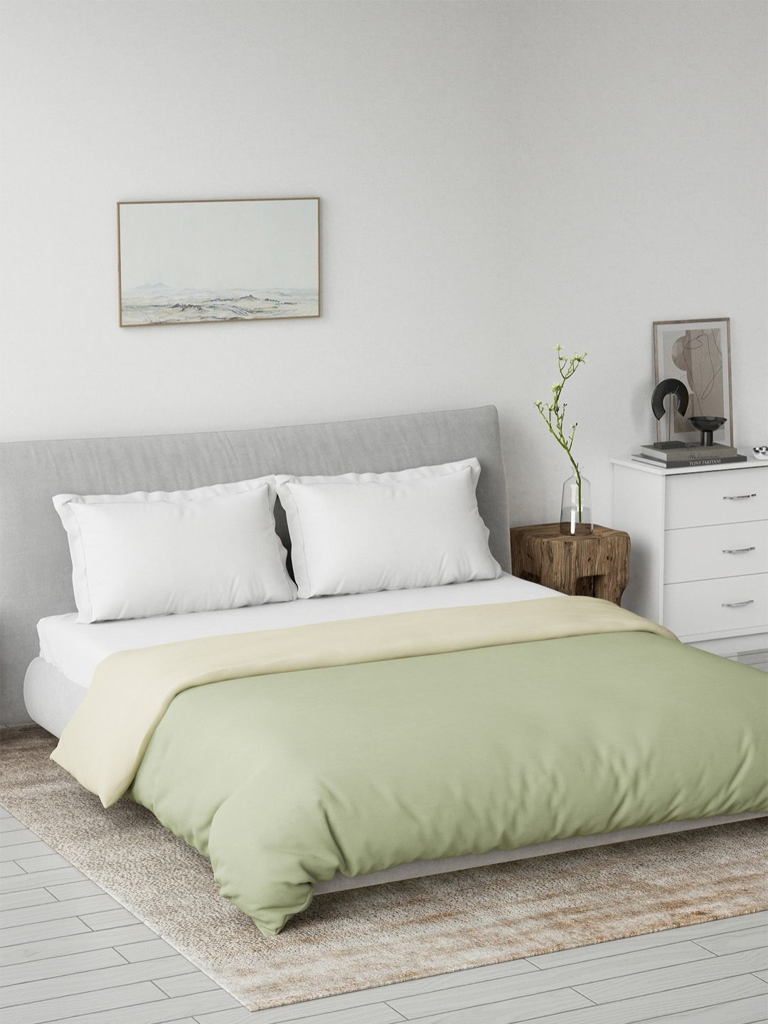 DDecor Spectrum Green & Beige Reversible AC Room 180 GSM Cotton Double Bed Quilt