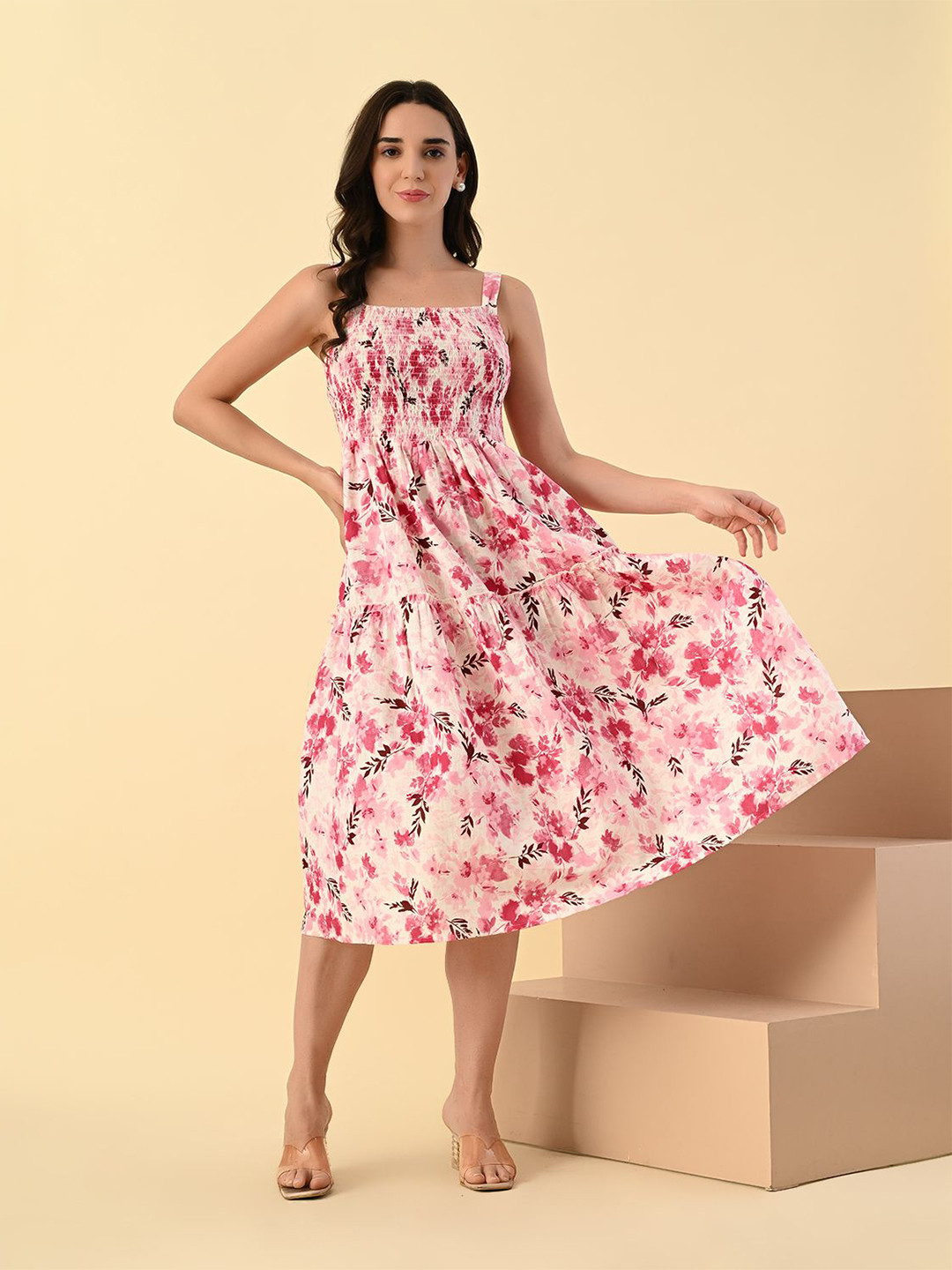 ATTERRI Floral Printed Empire Midi Dress