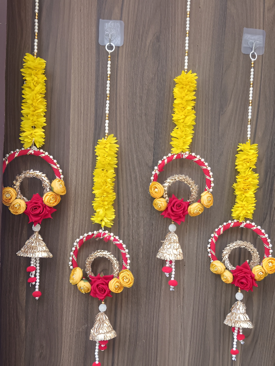 Nutts 4-Pcs Yellow & Red Papergajra Garlands With Bangle & Rose Hanging