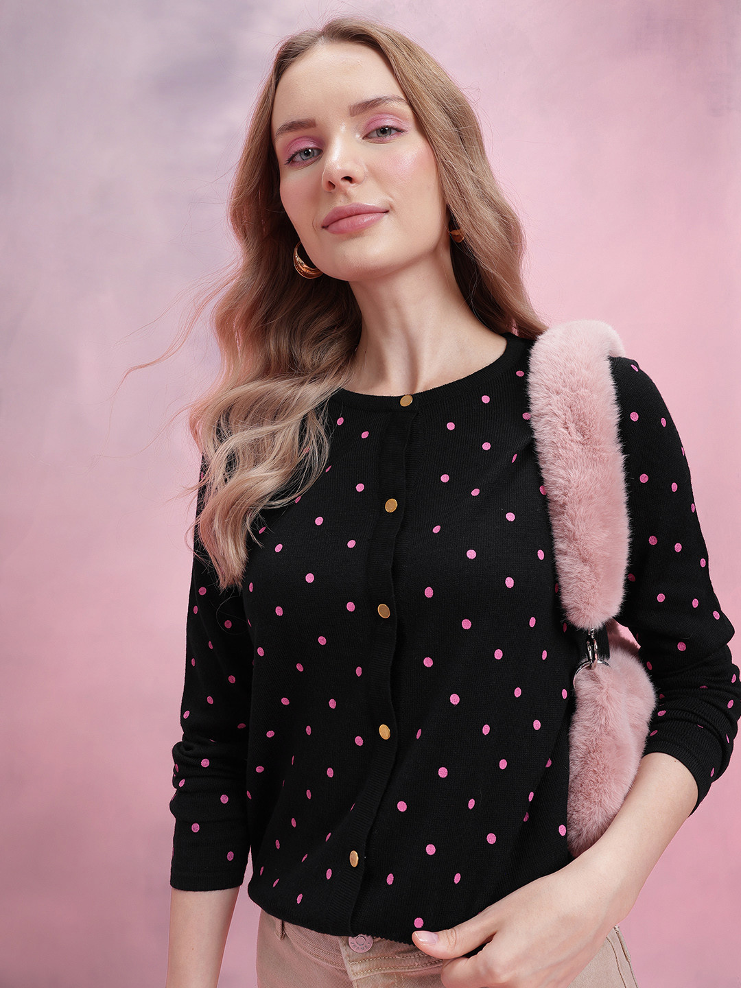 DressBerry Polka Dot Printed Cardigan